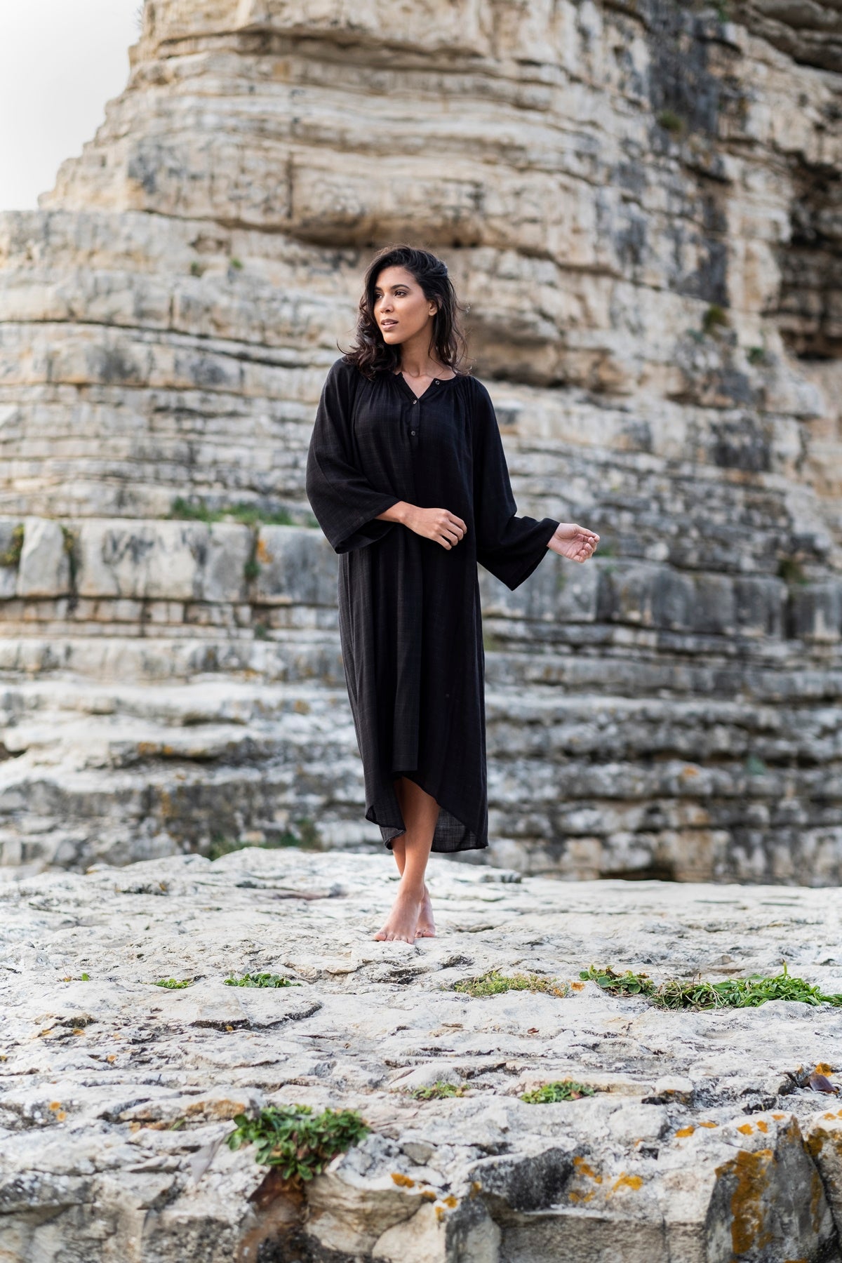 Poseidon Linen Dress (Buttoned) Black