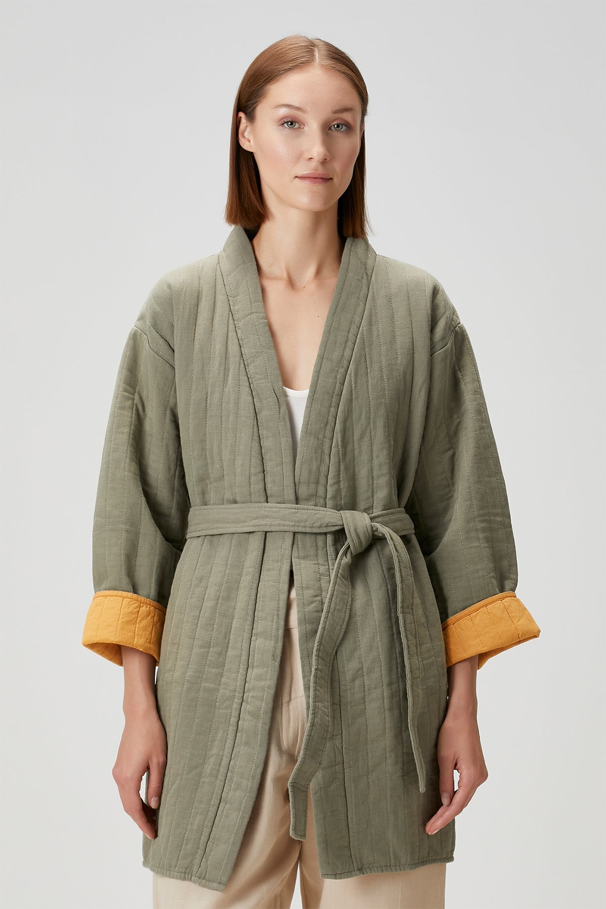 Quilted Keten Ceket Haki-Oak Buff