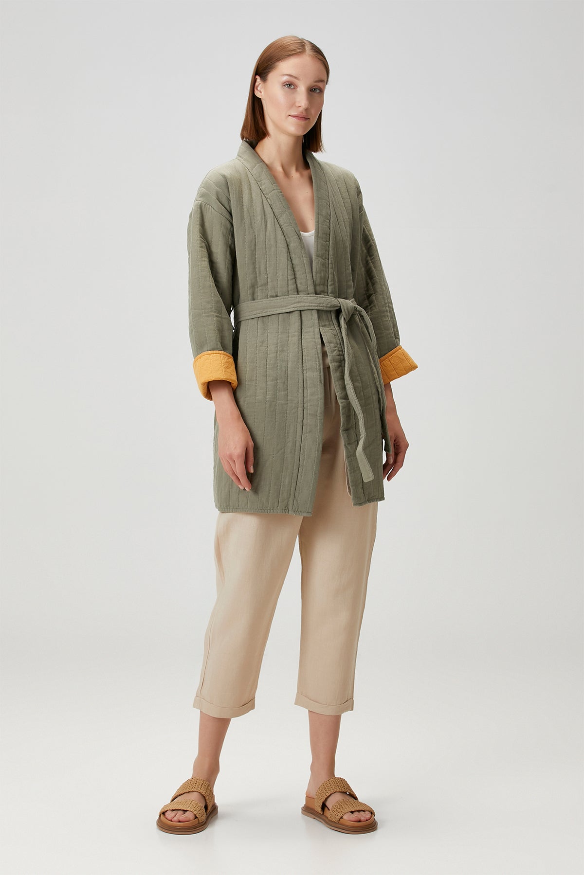 Quilted Keten Ceket Haki-Oak Buff