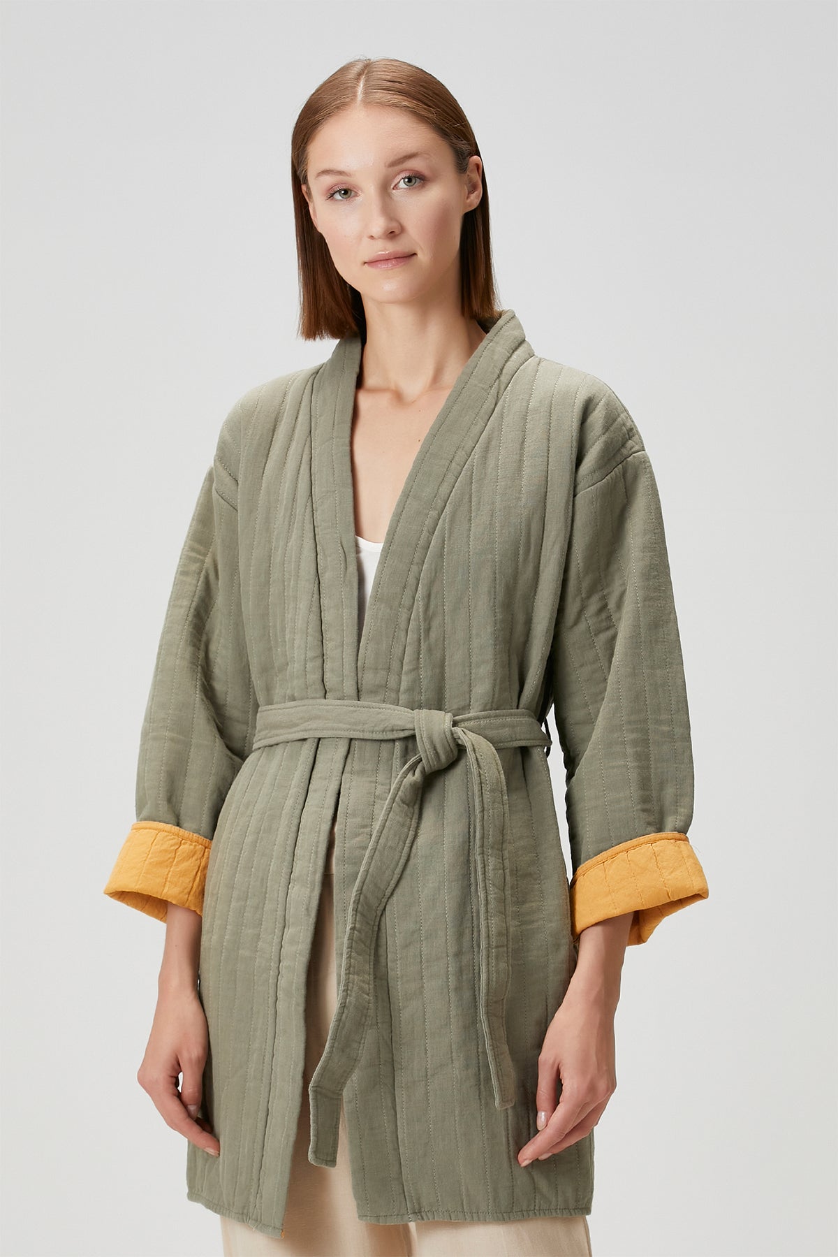 Quilted Keten Ceket Haki-Oak Buff