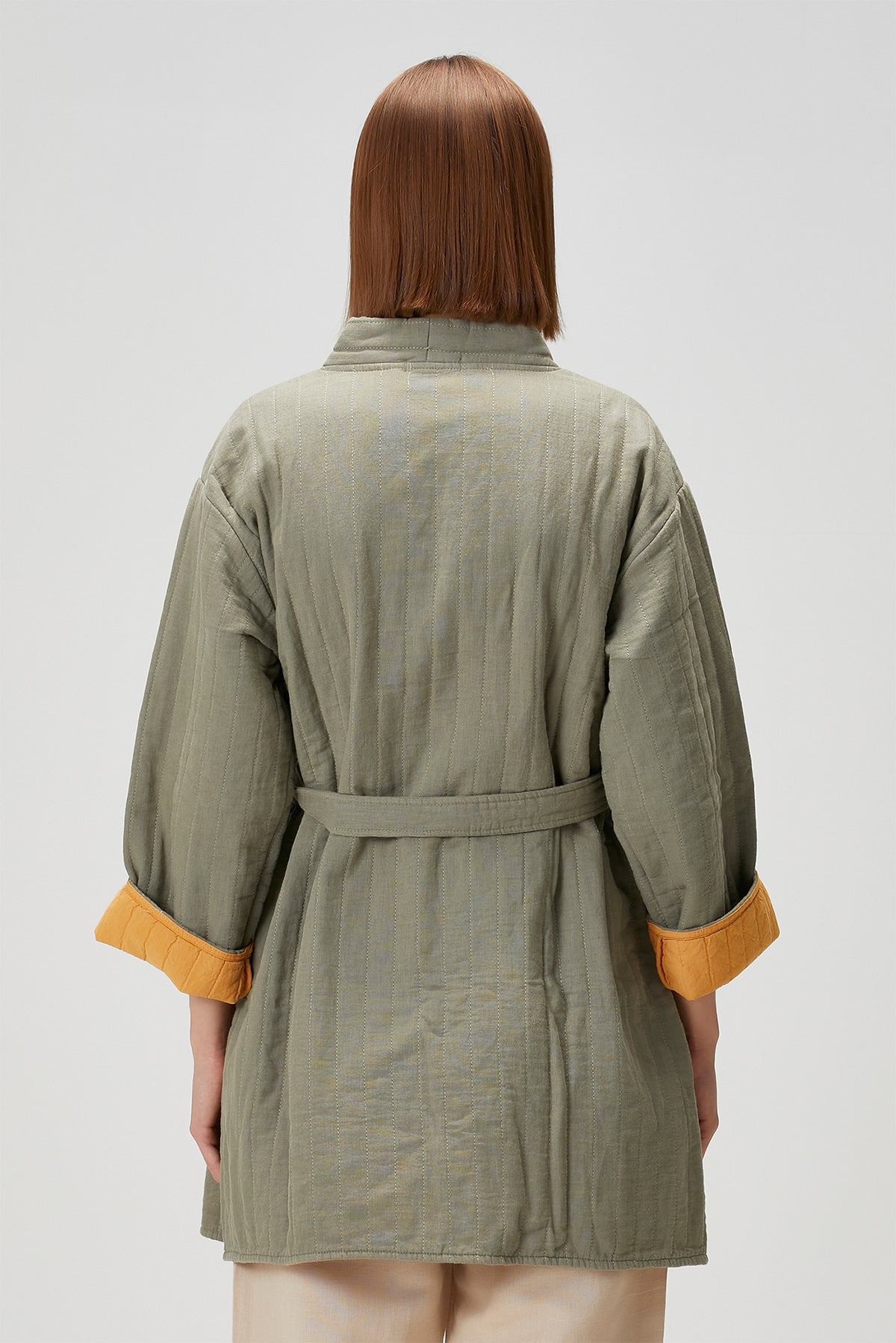 Quilted Keten Ceket Haki-Oak Buff