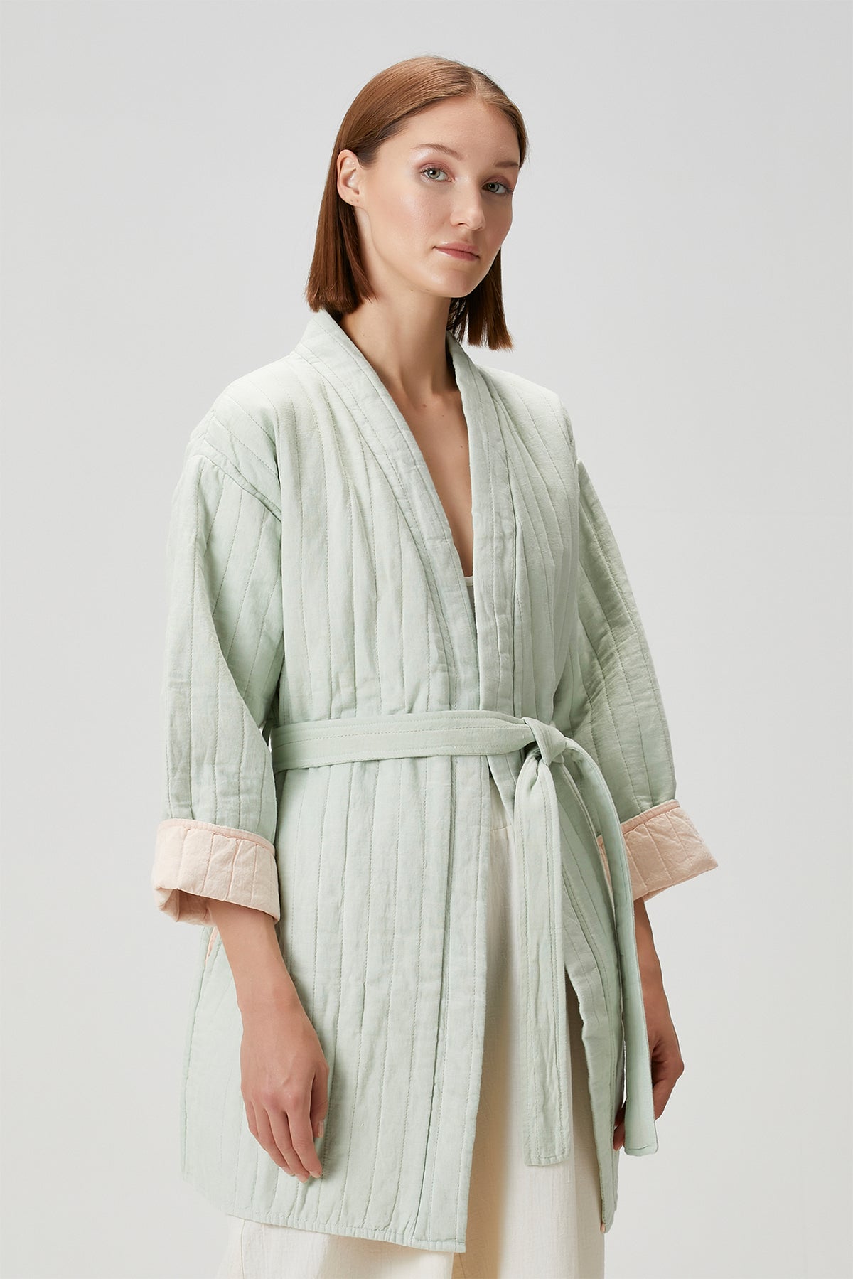 Quilted Keten Ceket Sage-Pink