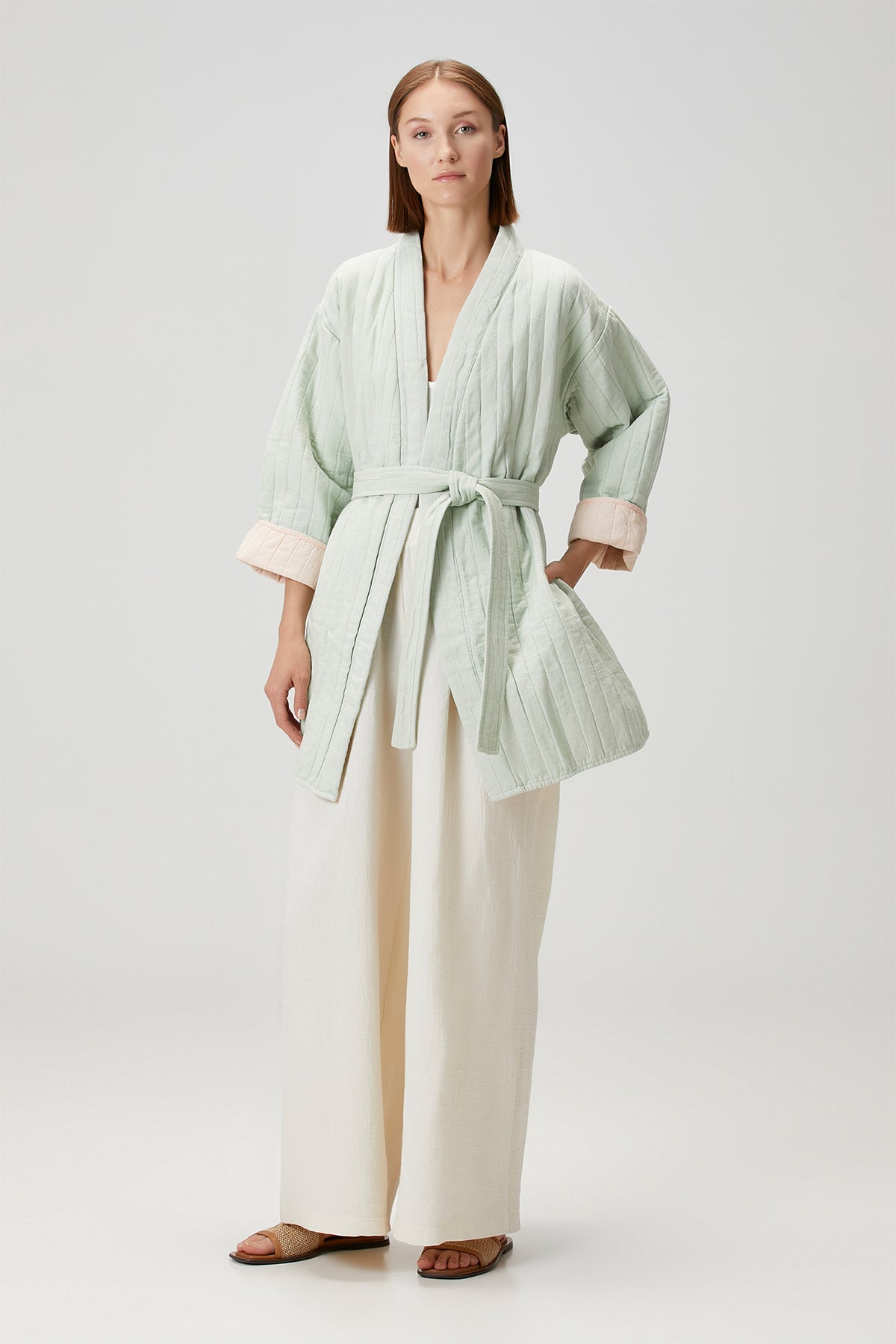 Quilted Keten Ceket Sage-Pink