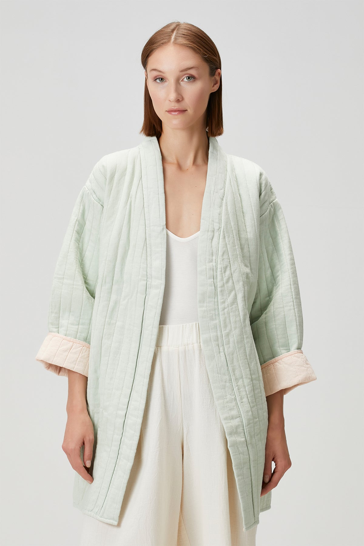 Quilted Keten Ceket Sage-Pink