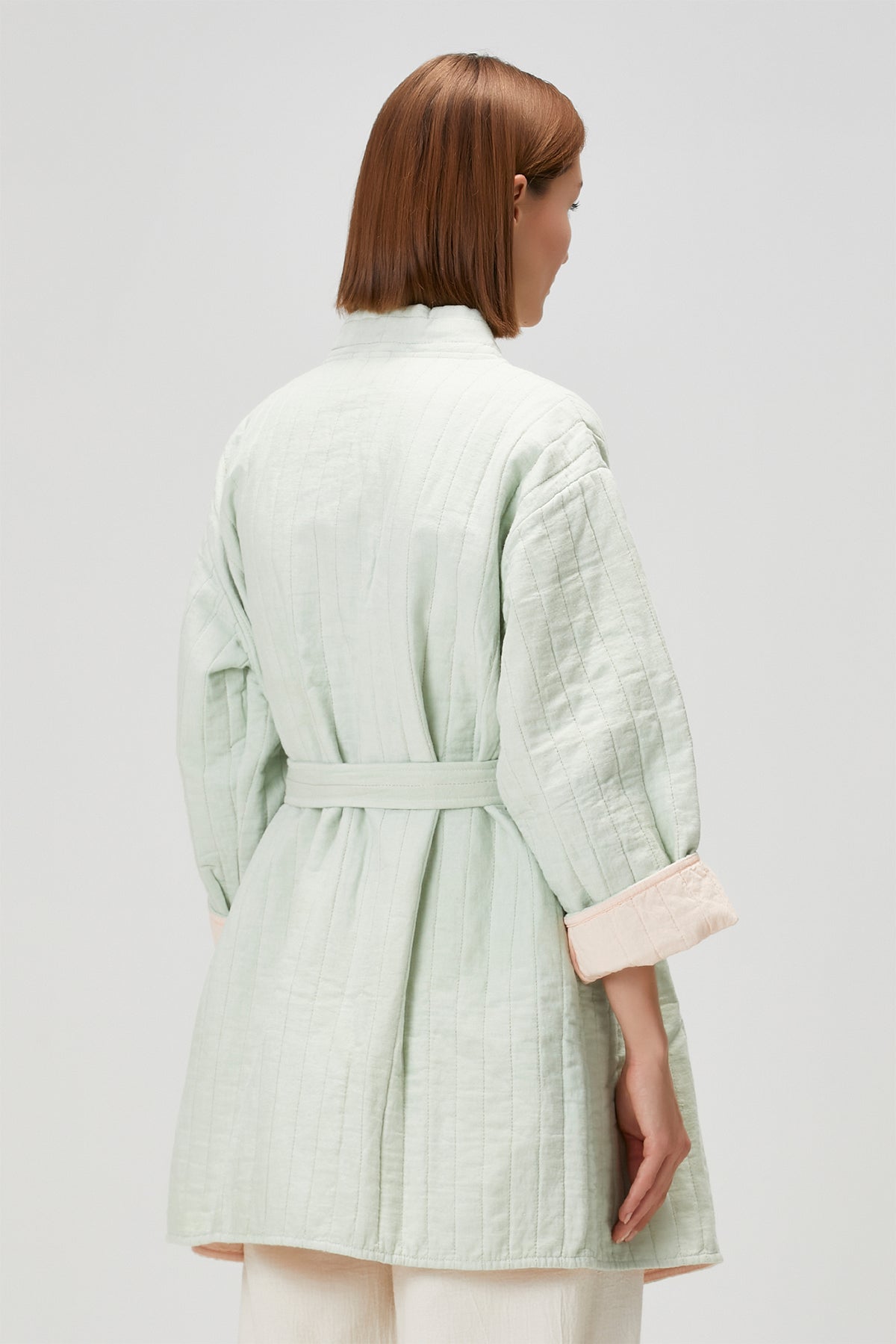 Quilted Keten Ceket Sage-Pink