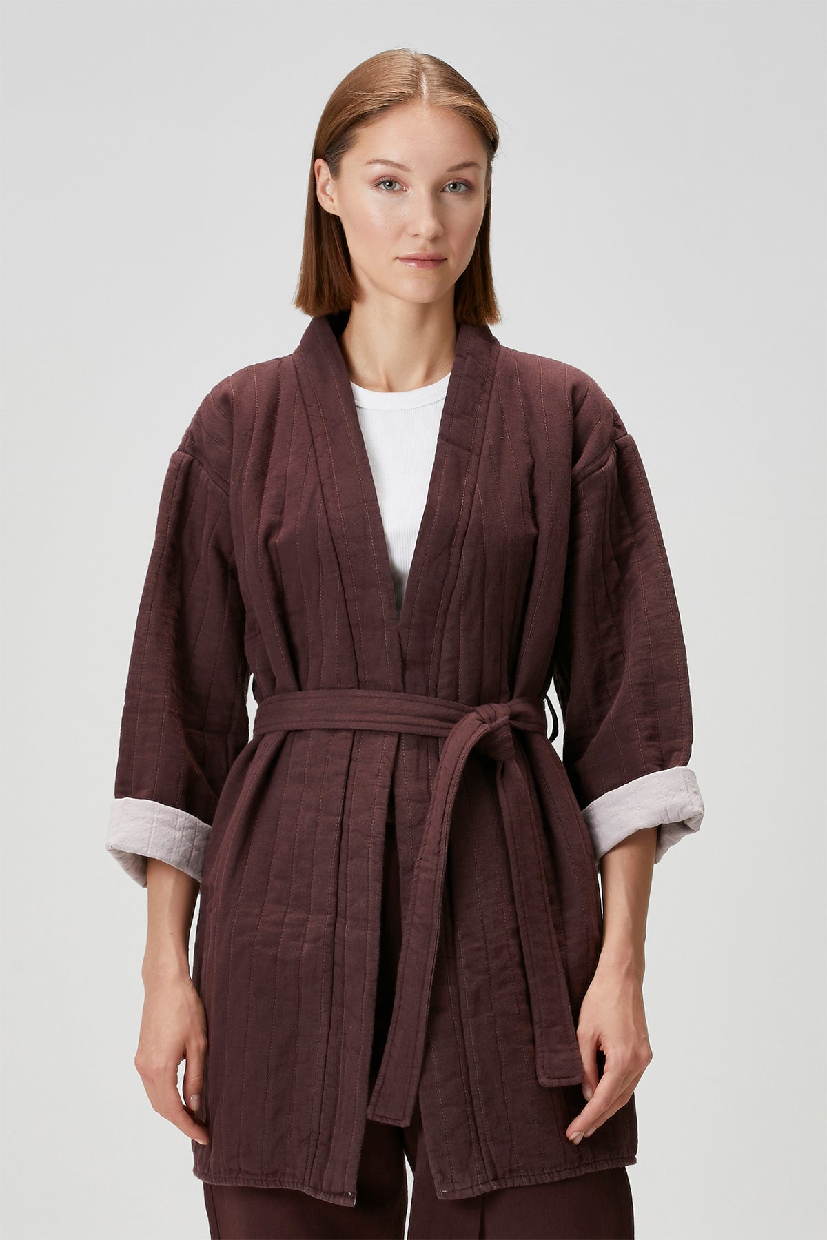 Quilted Keten Ceket Wine