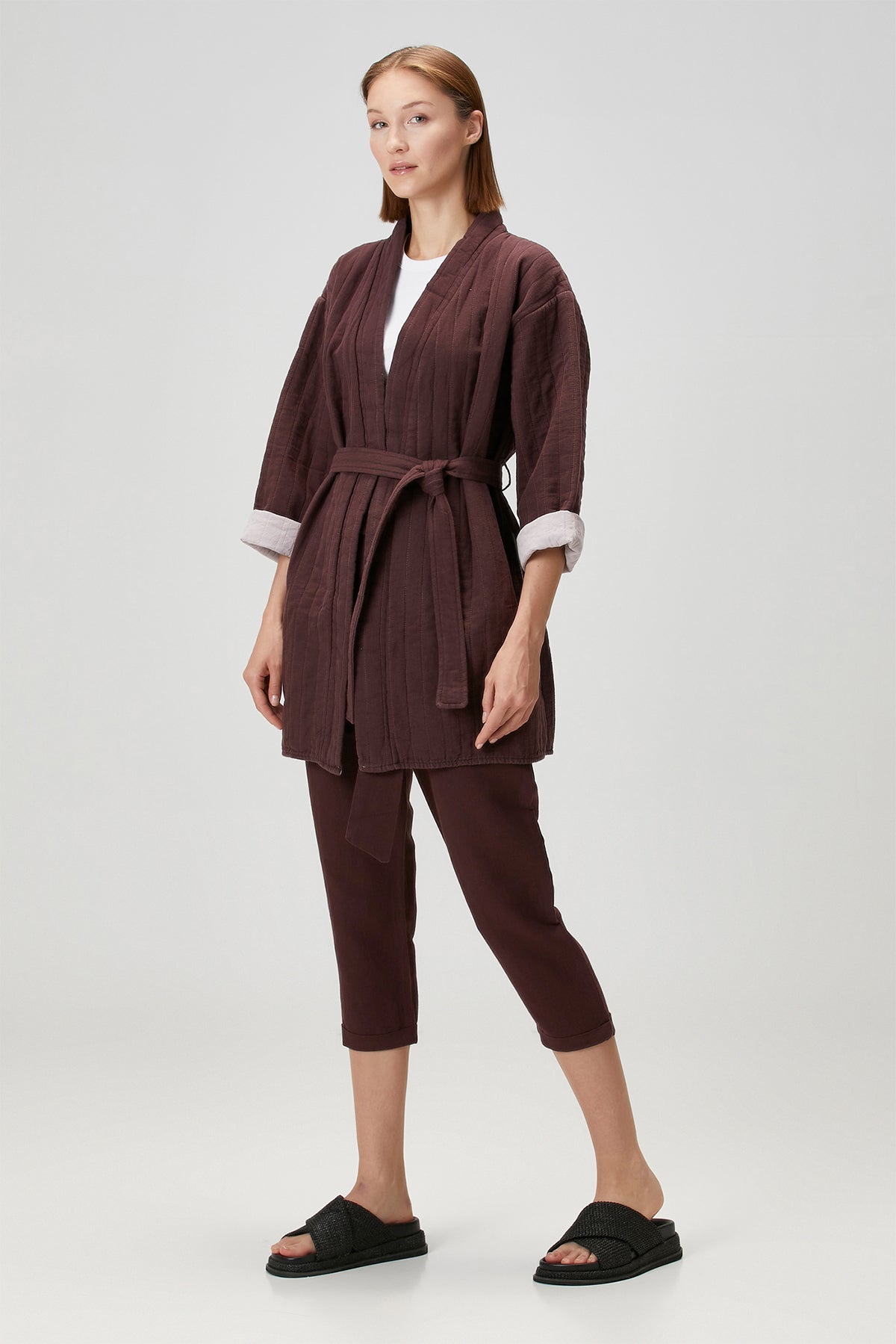 Quilted Keten Ceket Wine