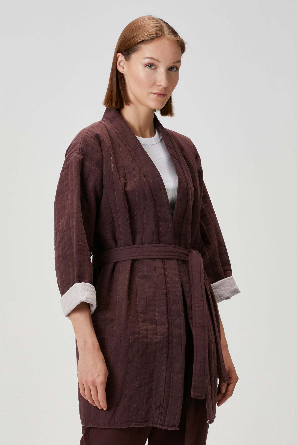 Quilted Keten Ceket Wine