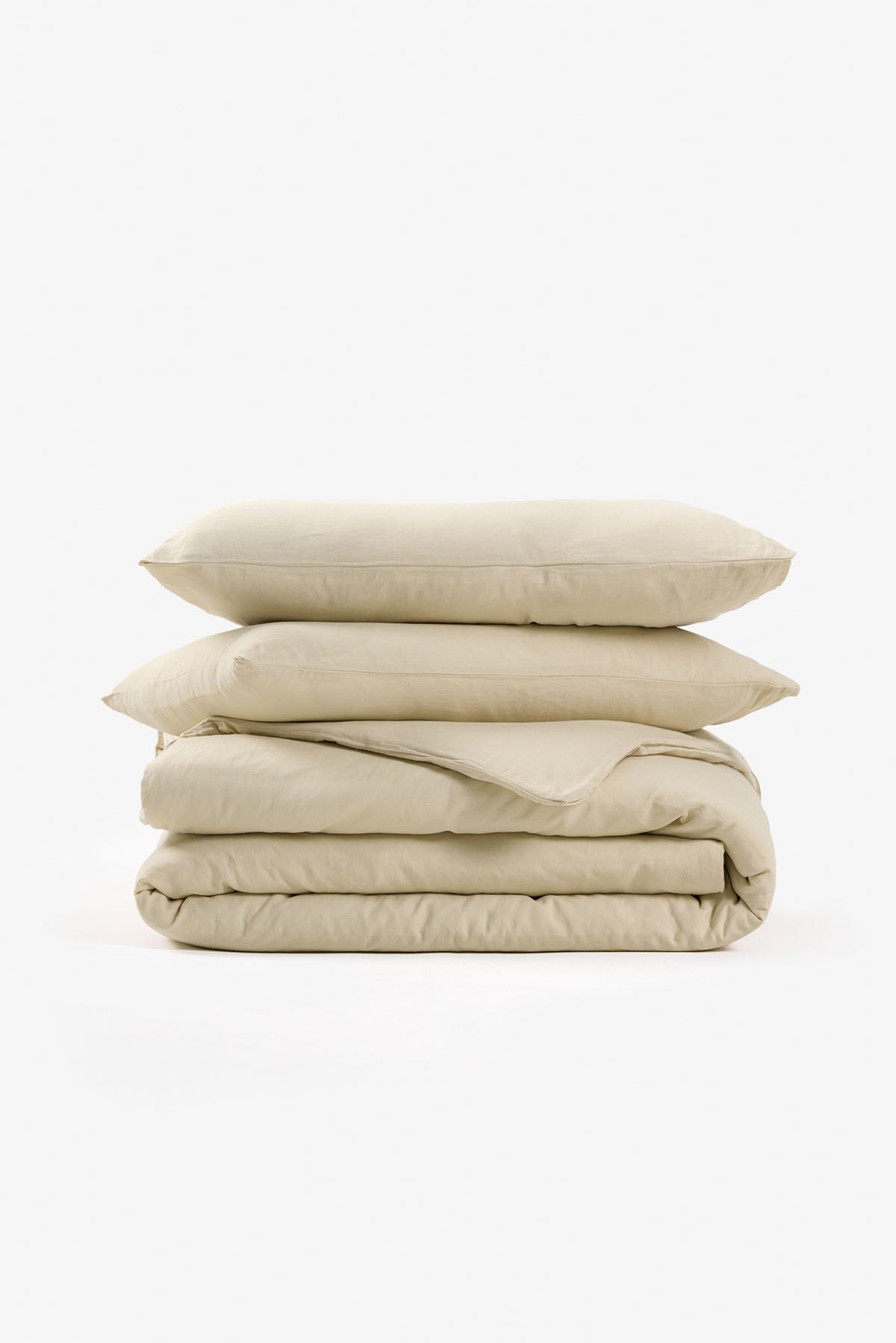 Yıkanmış Keten Çift Kişilik Nevresim Seti Bej