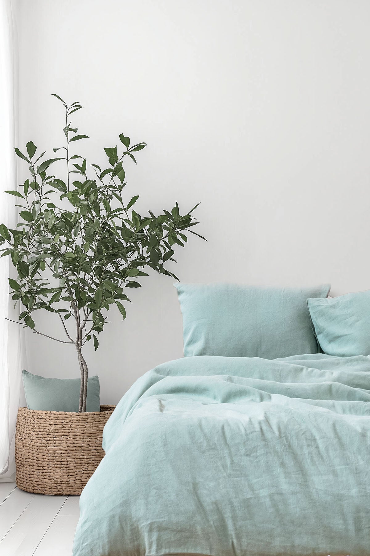 Yıkanmış Keten Nevresim Seti Buz Mavisi