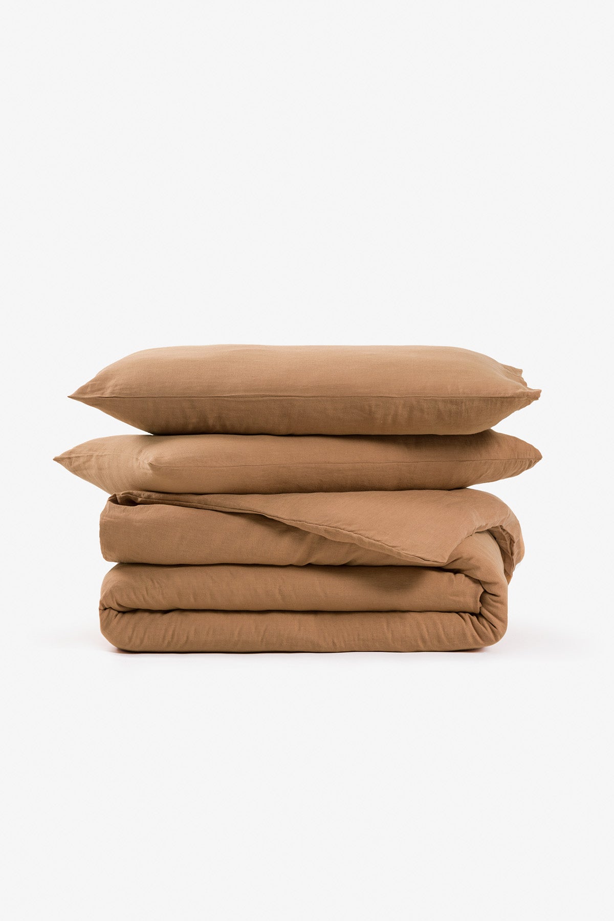 Yıkanmış Keten Çift Kişilik Nevresim Seti Karamel