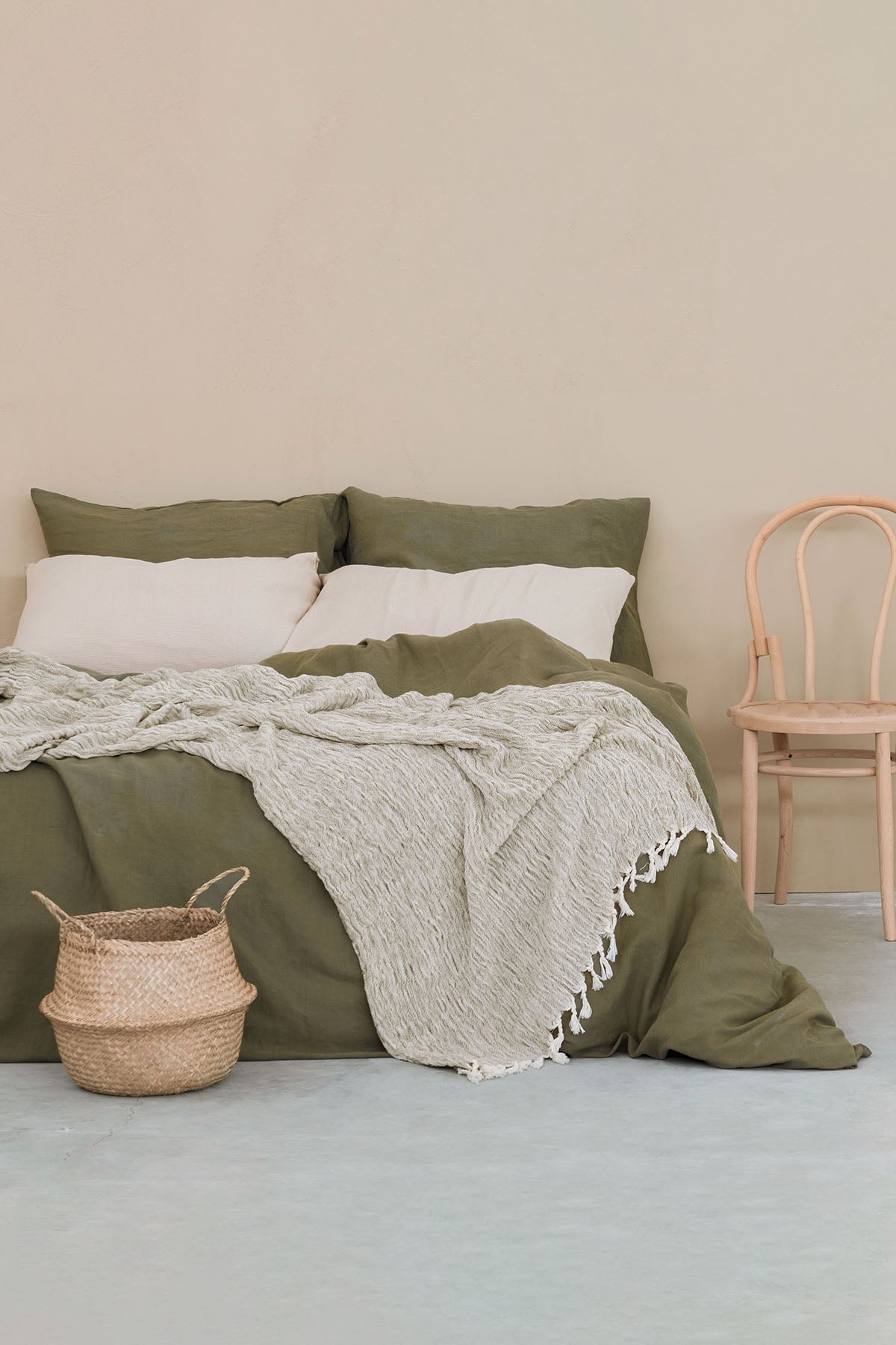 Yıkanmış Keten Çift Kişilik Nevresim Seti Haki