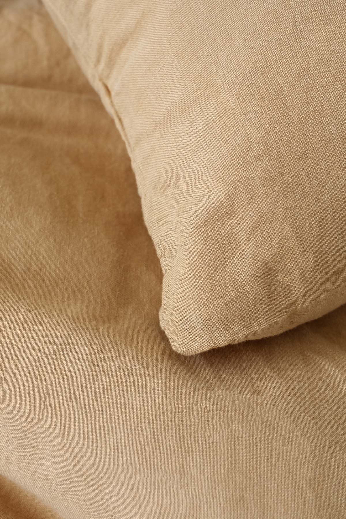 Yıkanmış Keten Çift Kişilik Nevresim Seti Kum Rengi