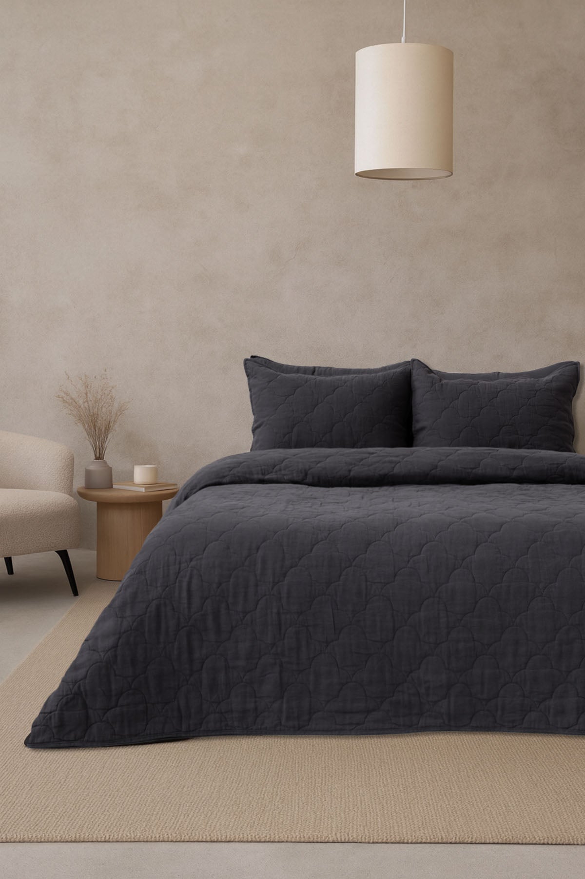 Serenity Quilted Linen Bedspread Anthracite