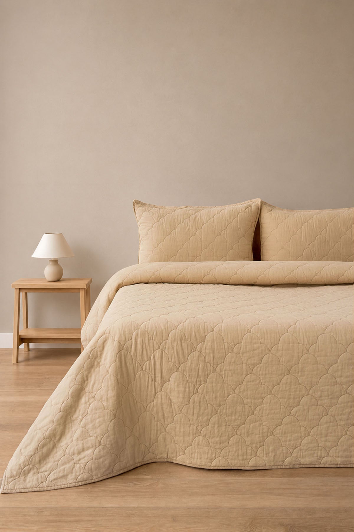 Serenity Quilted Linen Bedspread Sand