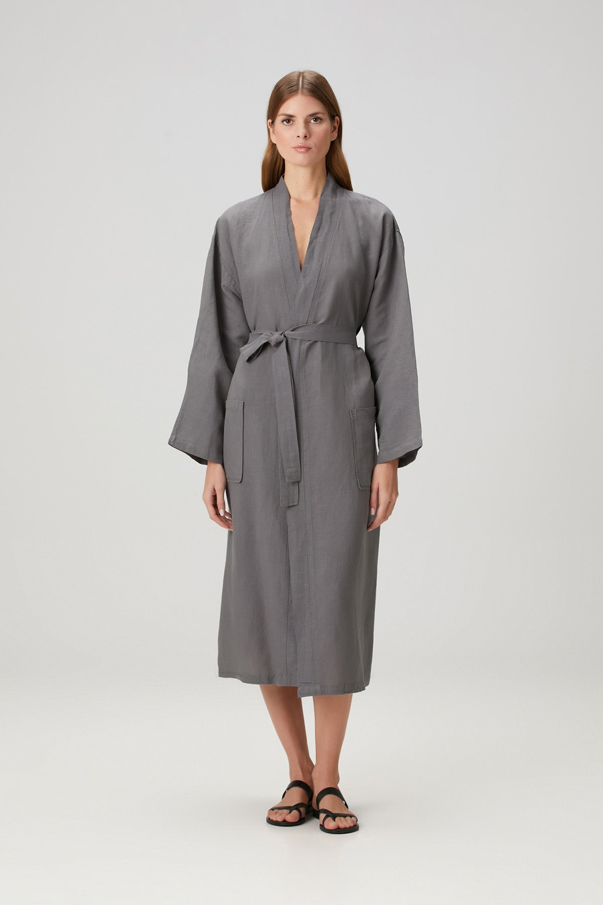 Serenity Yıkanmış Keten Unisex Kimono Gri