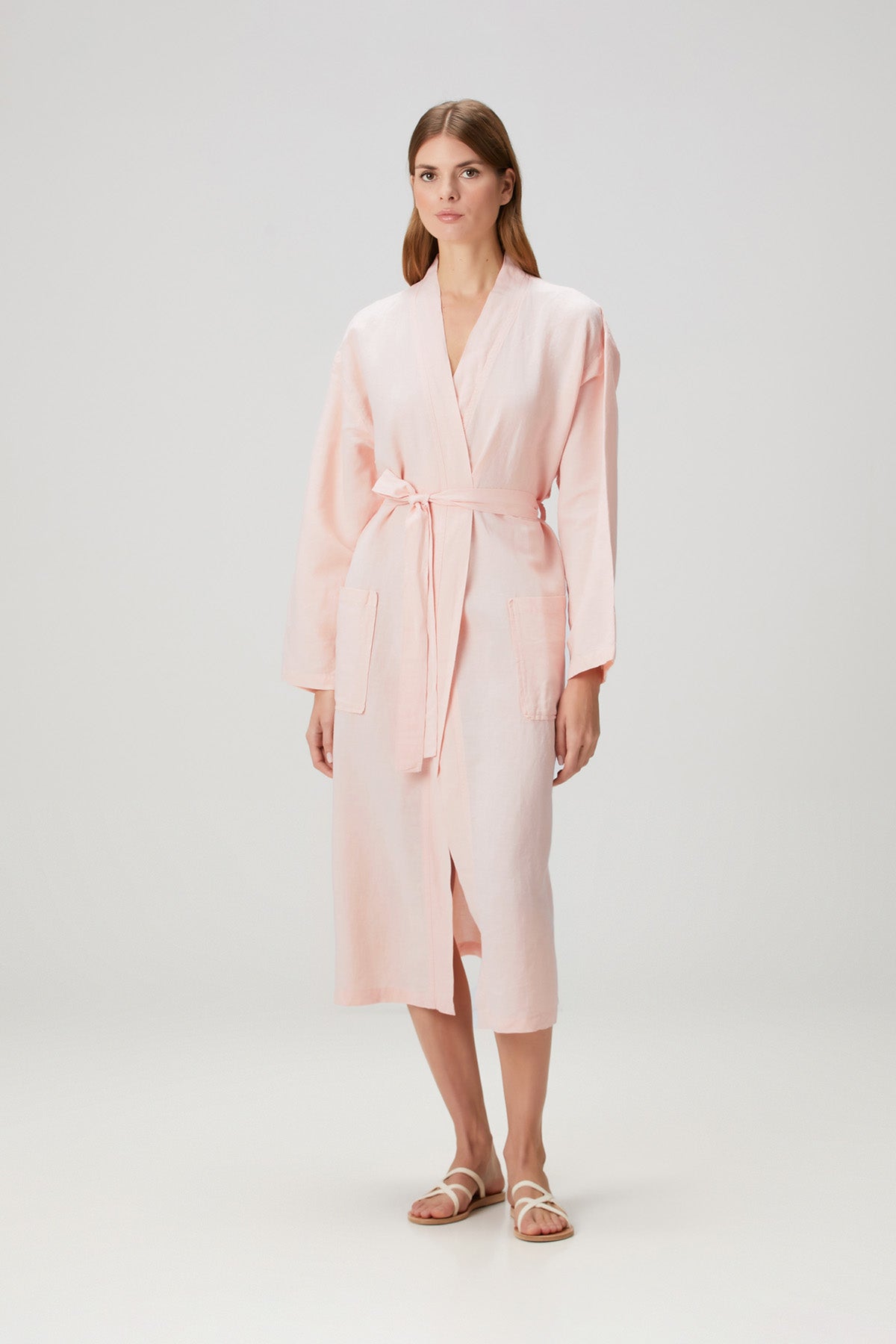 Serenity Yıkanmış Keten Kimono Pembe