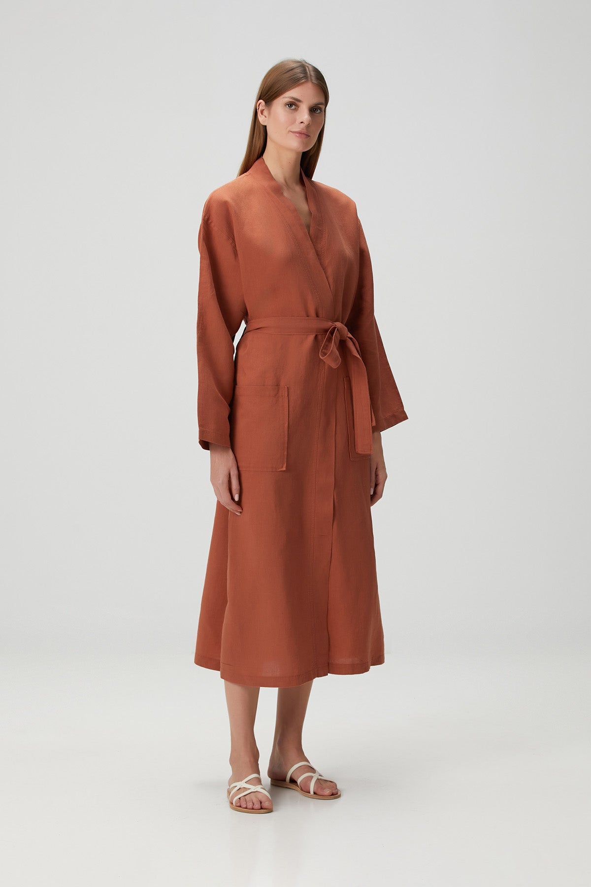 Serenity Yıkanmış Keten Kimono Turuncu