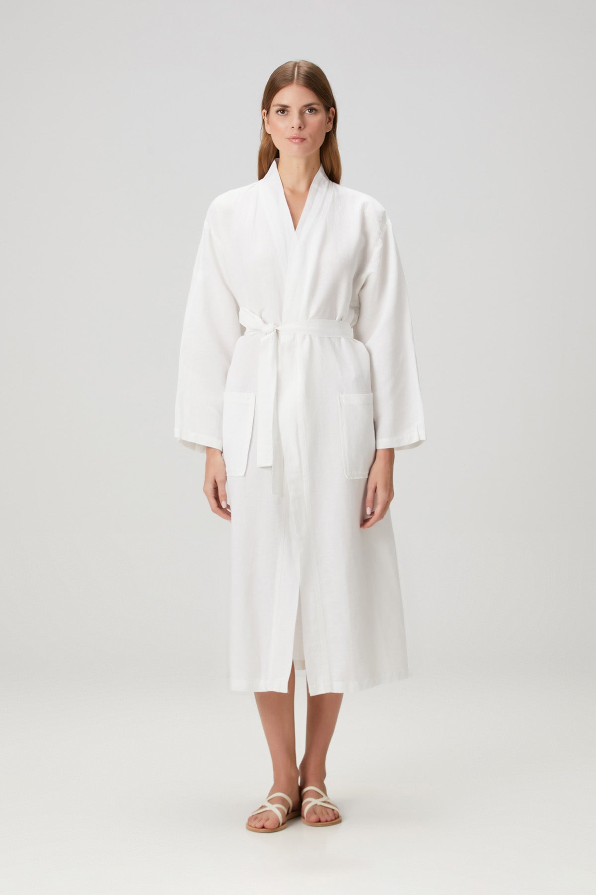 Serenity Yıkanmış Keten Unisex Kimono Beyaz