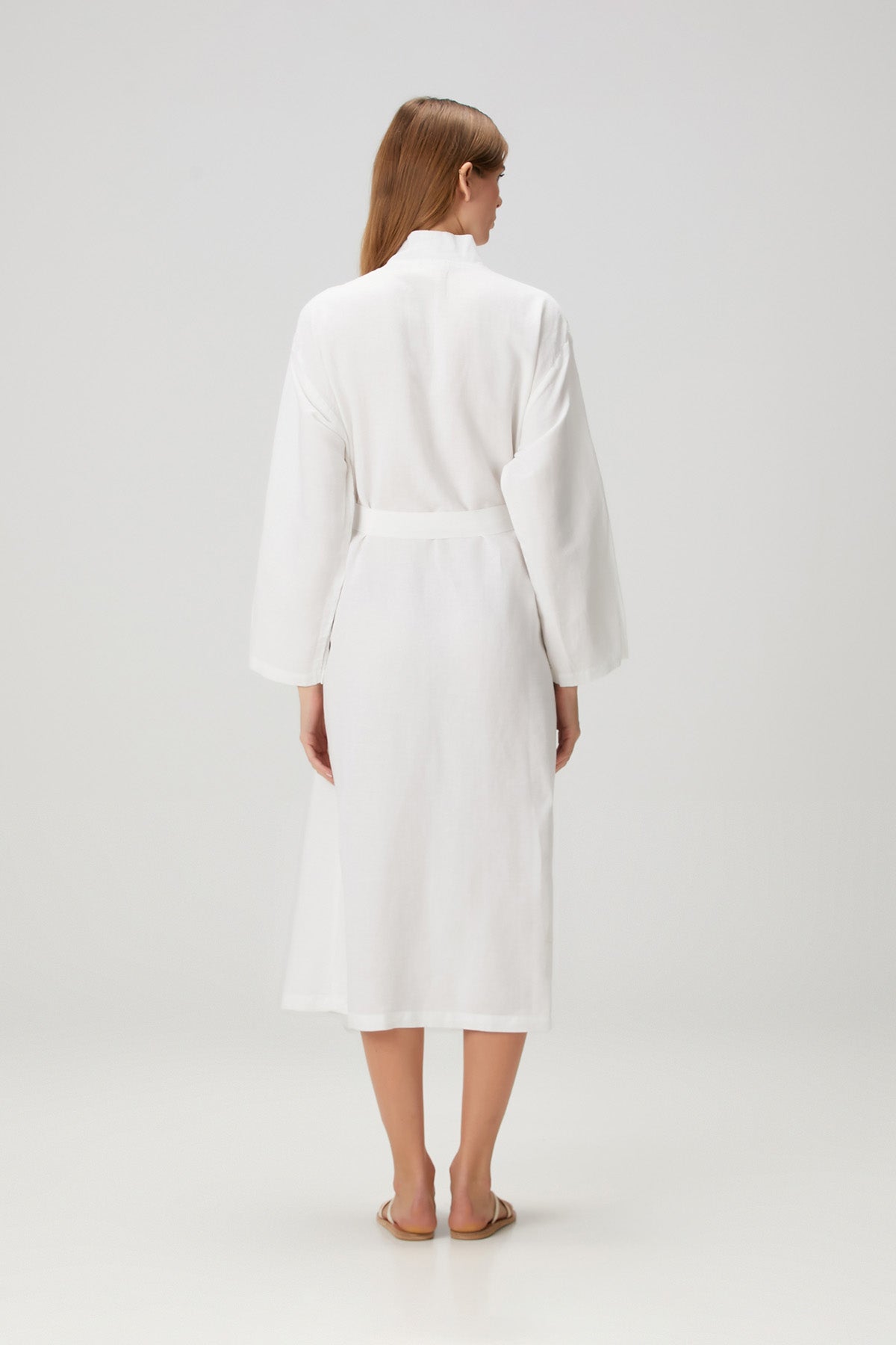Serenity Yıkanmış Keten Unisex Kimono Beyaz