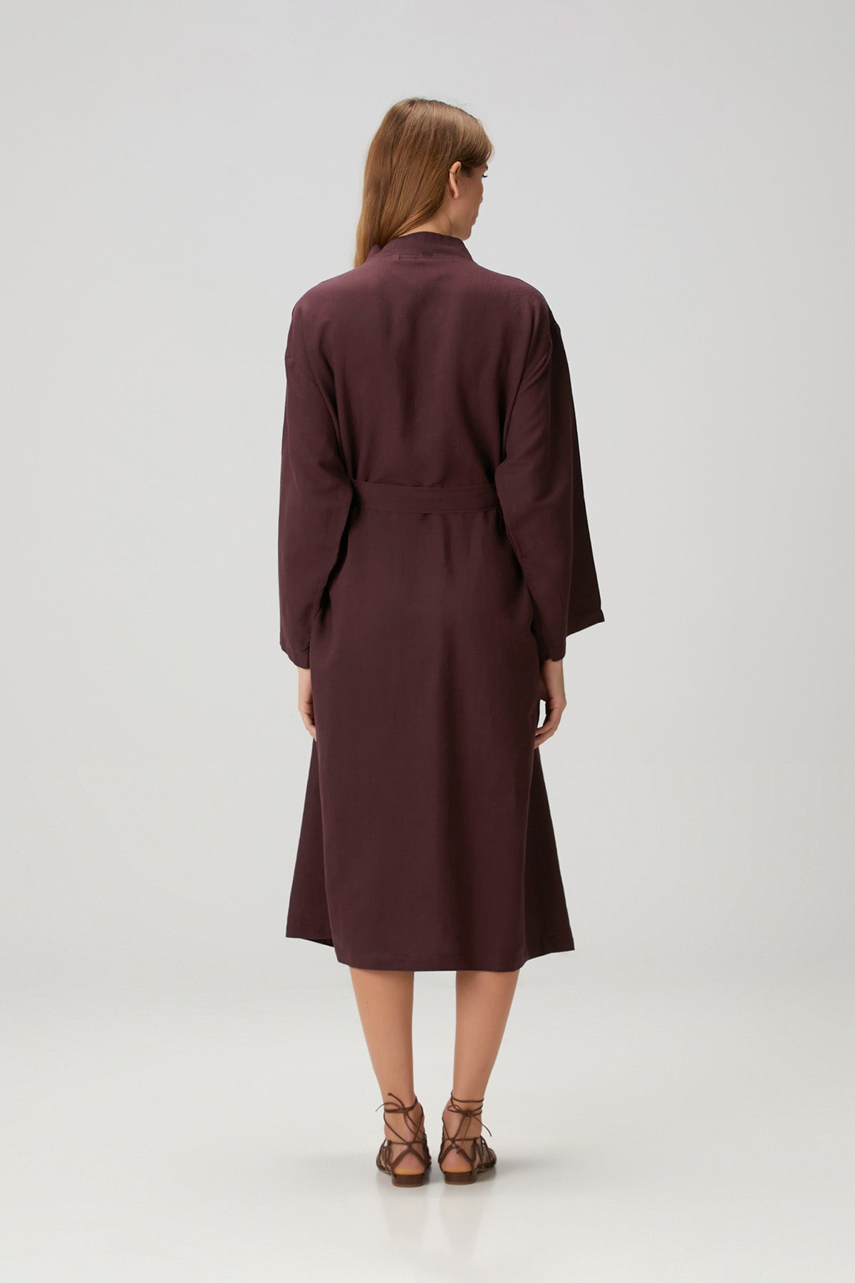 Serenity Yıkanmış Keten Kimono Bordo