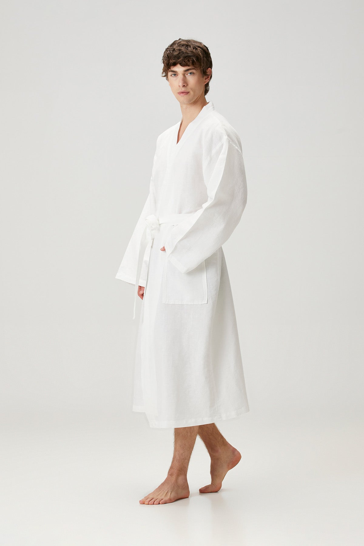 Serenity Yıkanmış Keten Unisex Kimono Beyaz