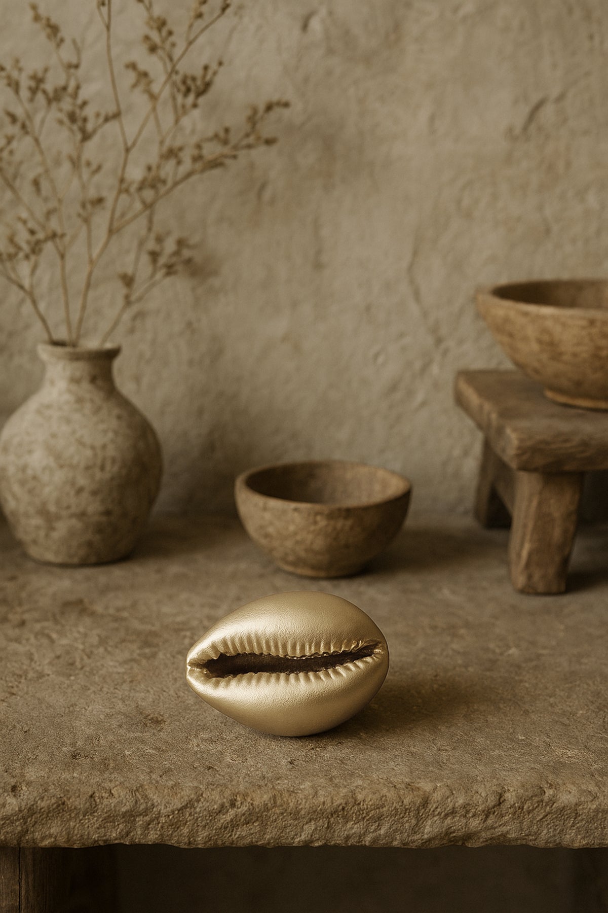 Deniz Kabuğu Şeklinde Mat Pirinç Kaplama Dekoratif Obje Gold 8x6 cm