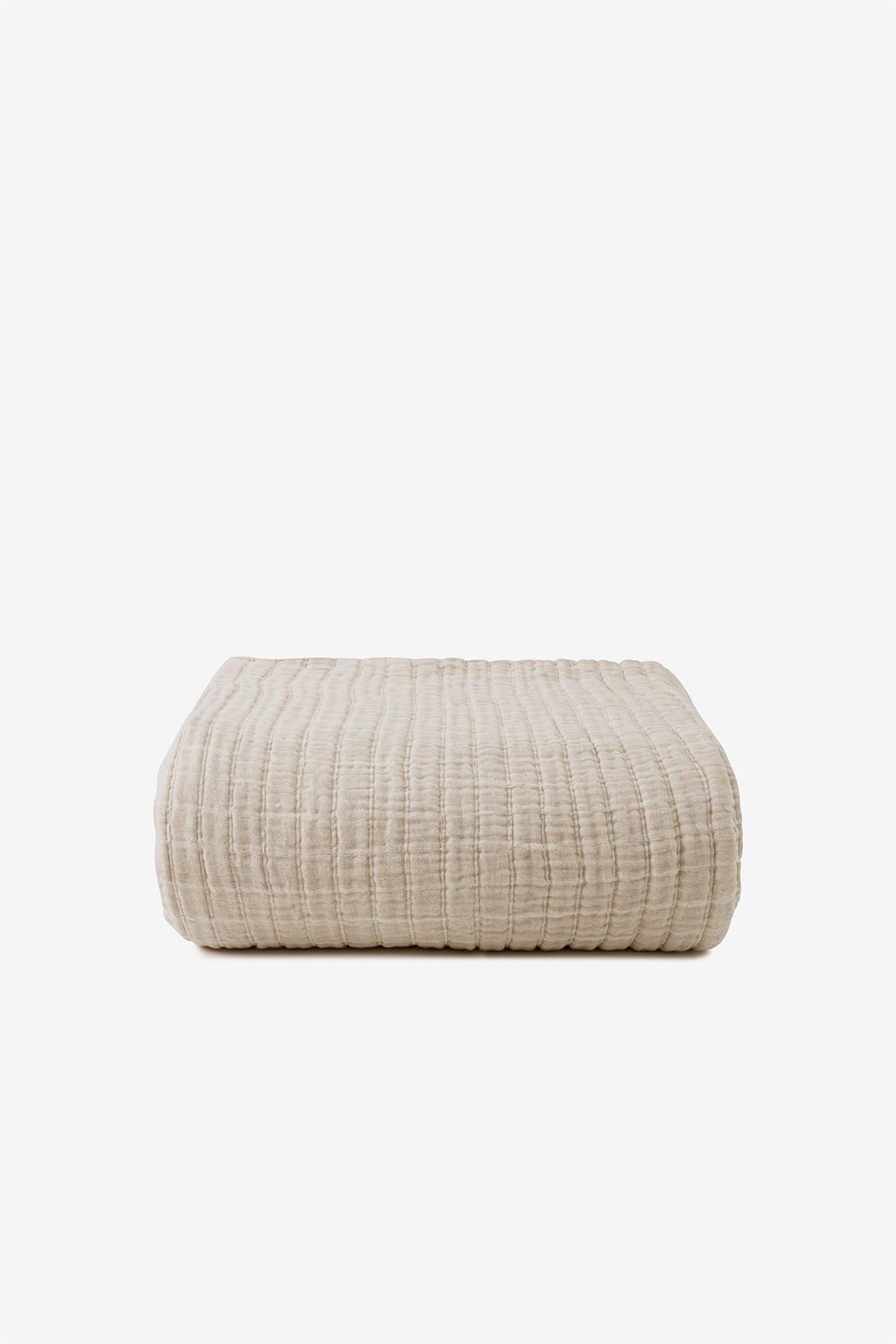 Square Keten Kareli Yatak Örtüsü Naturel