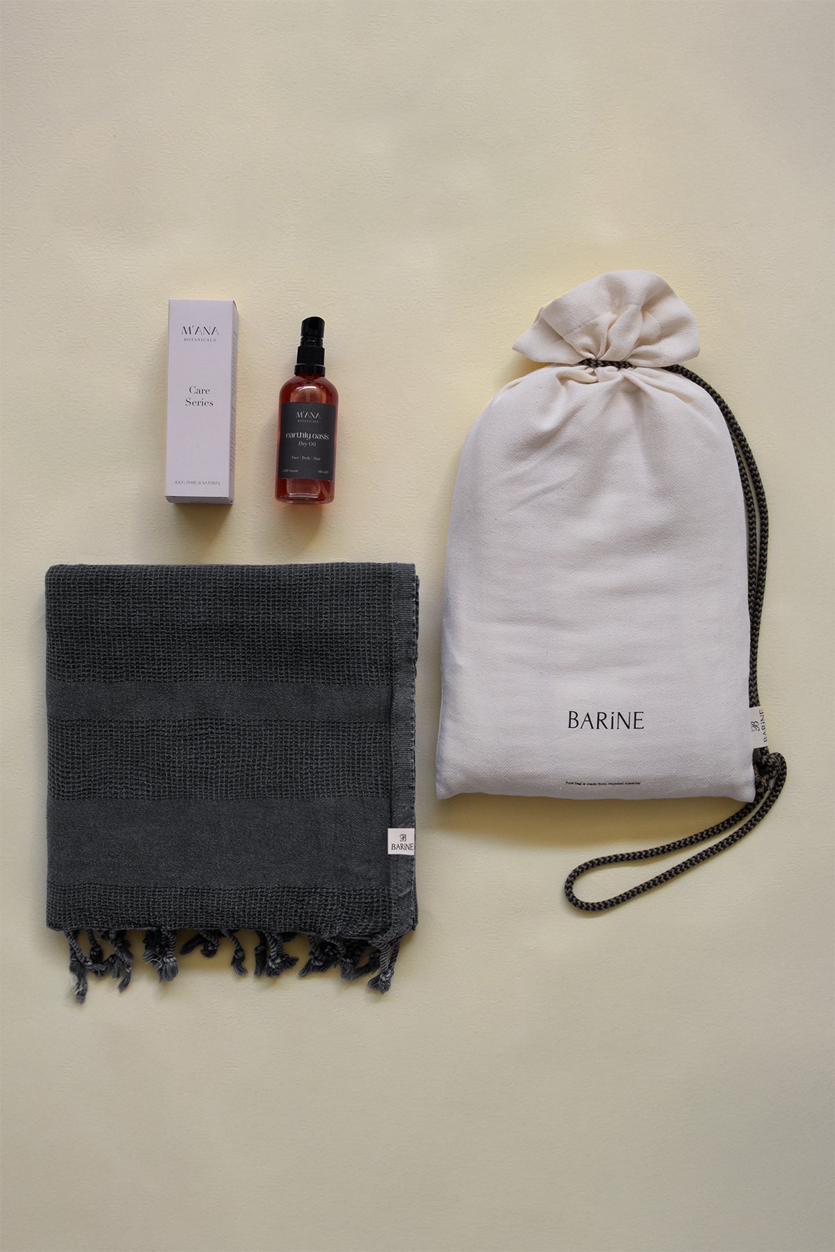 Stone Peştemal ve Earthy Oasis Kuru Yağ Hediye Seti Siyah, Taşıma Çantalı