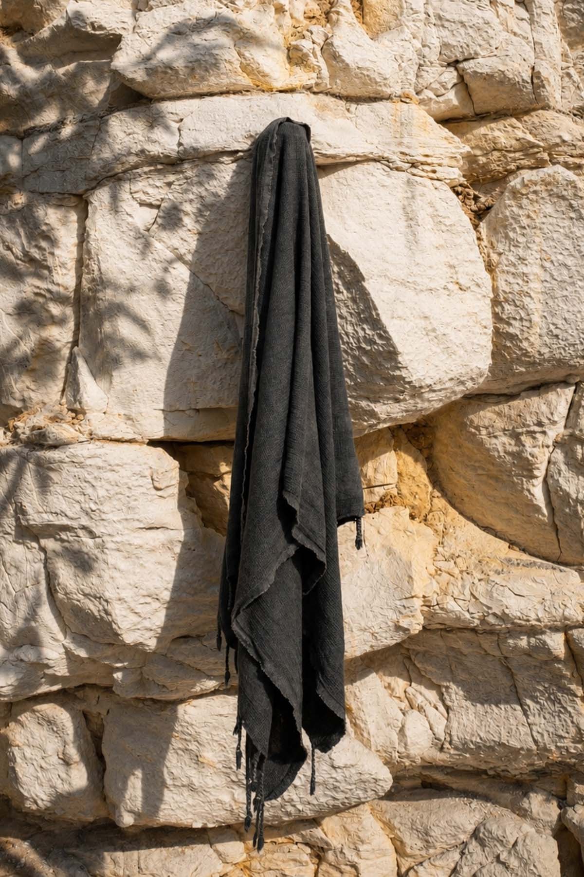 Stone Taşlama Yıkamalı Gofre Peştemal Siyah