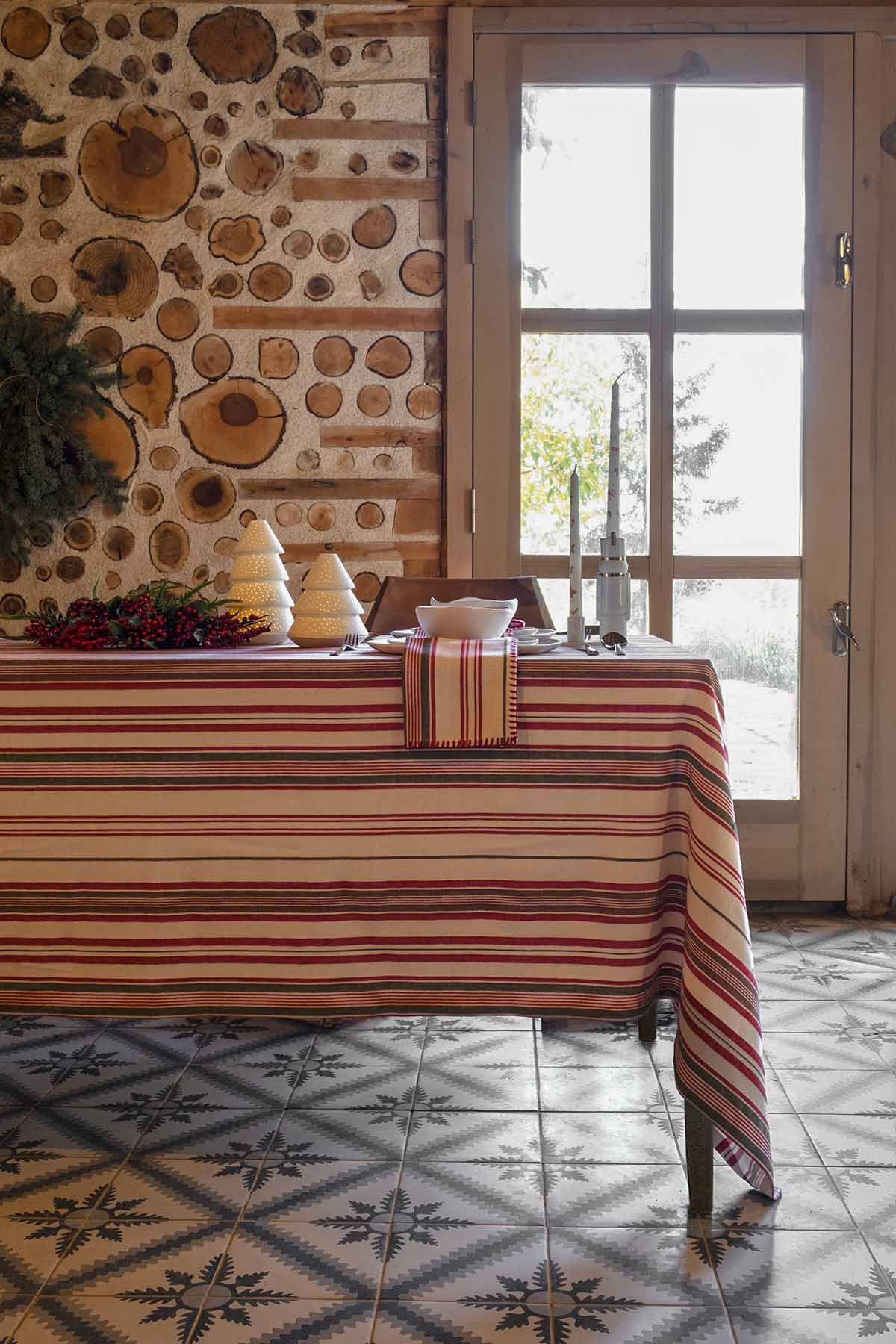 Çizgili Pamuk Masa Örtüsü 170x260 cm