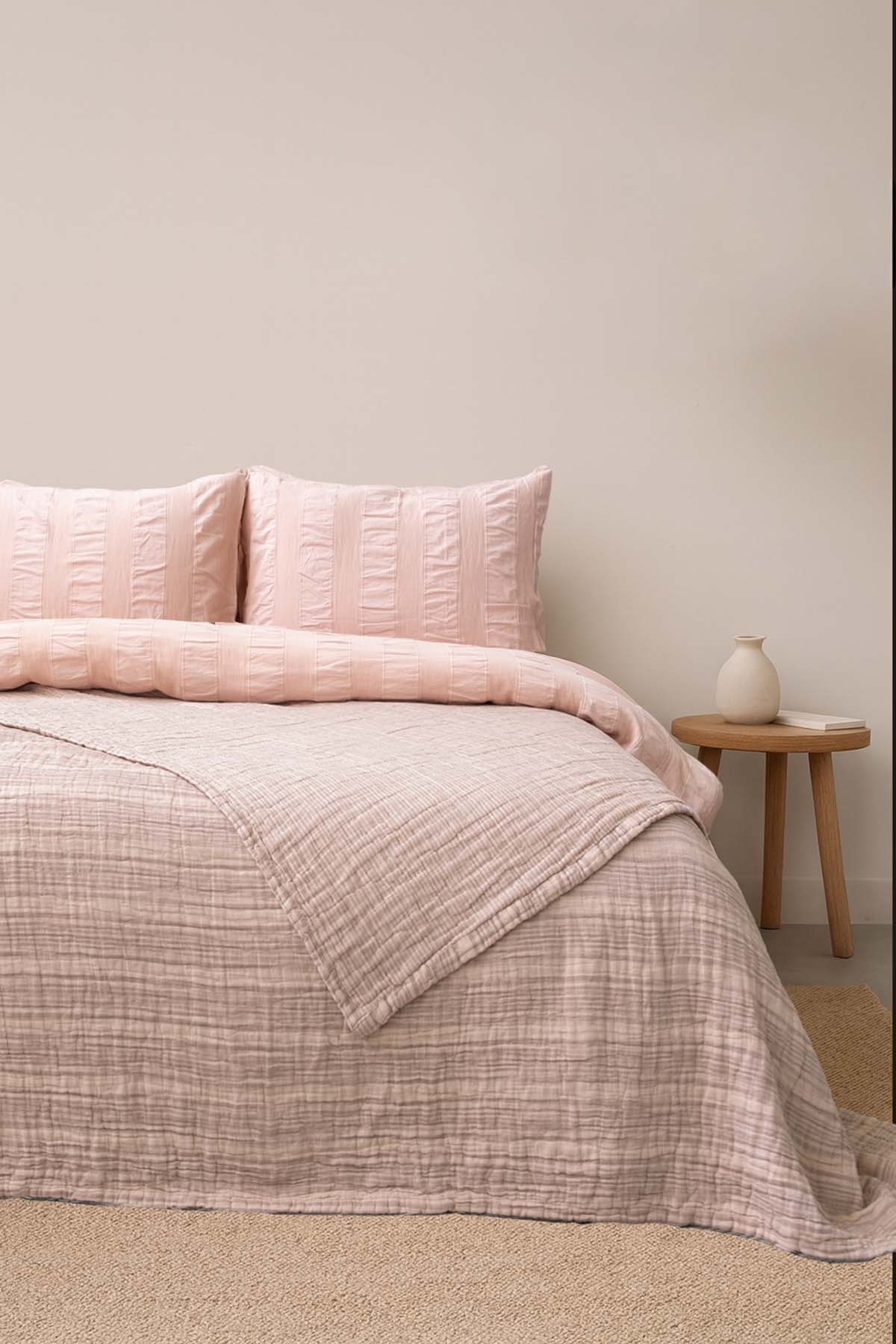 Striped Double-Sided Muslin Bedspread Rust-Italian Clay