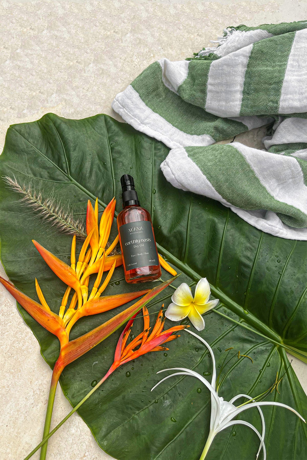 Striped Gauze Peştemal ve Earthy Oasis Kuru Yağ Hediye Seti Yeşil, Taşıma Çantalı