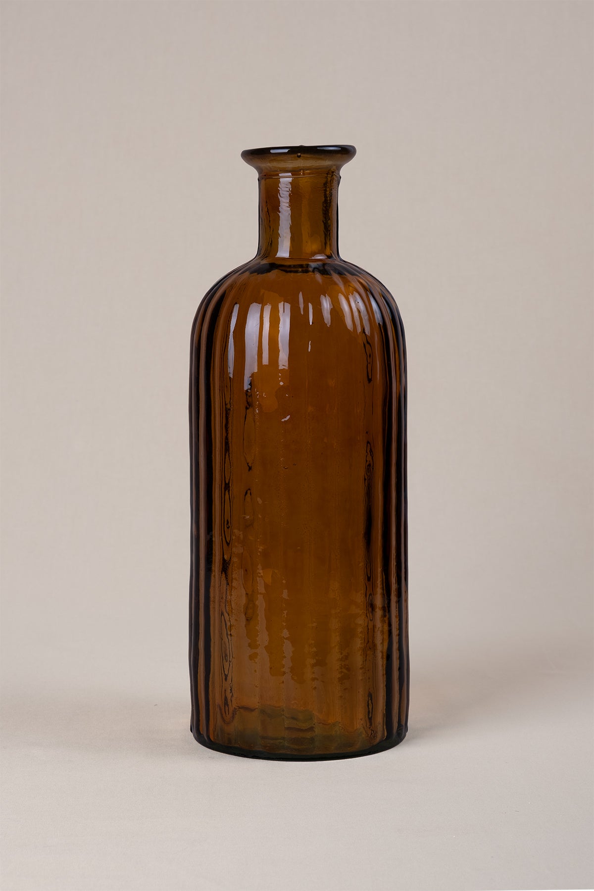 Çizgili Cam Vazo 12x34 cm Amber