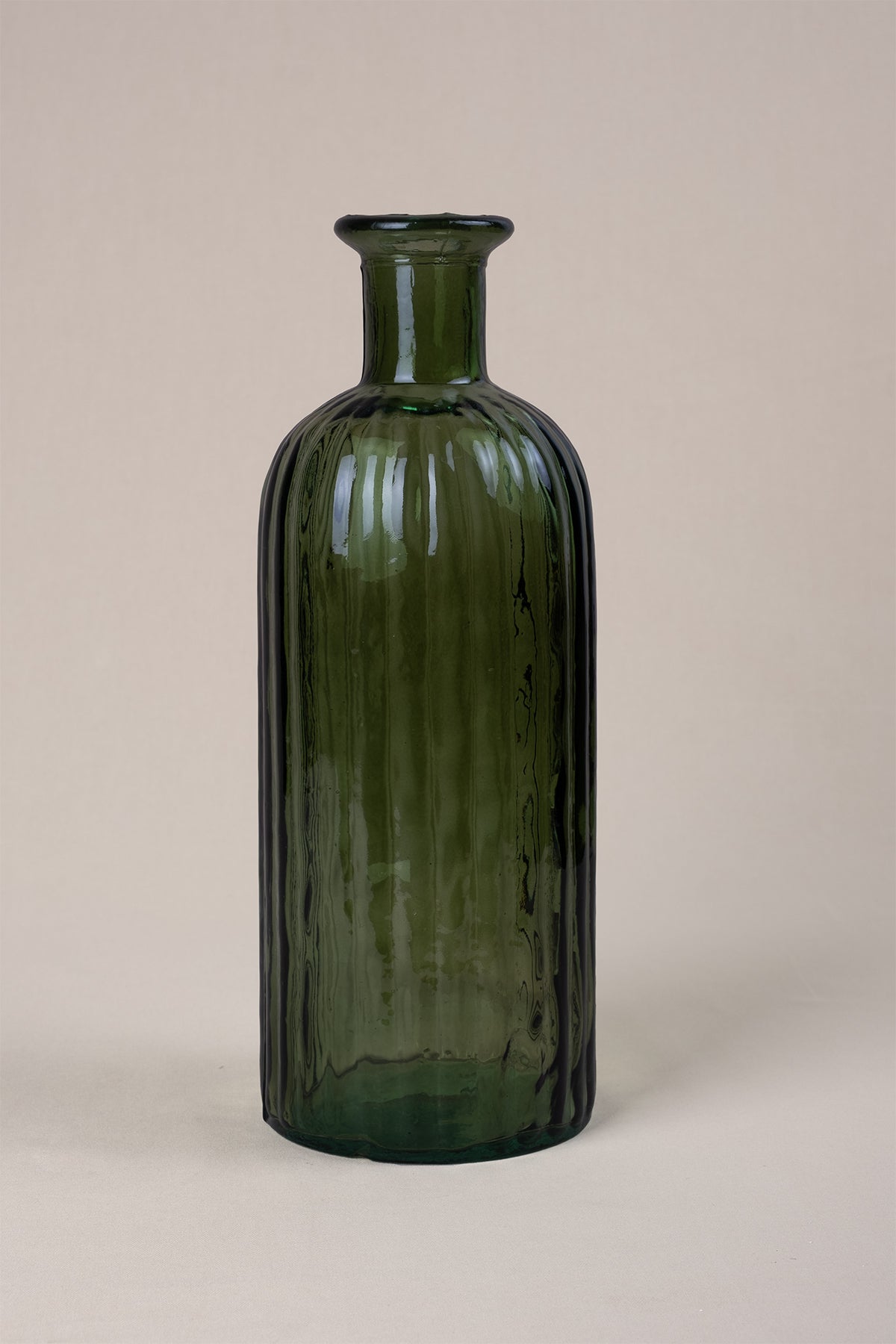 Çizgili Cam Vazo 12x34 cm Yeşil