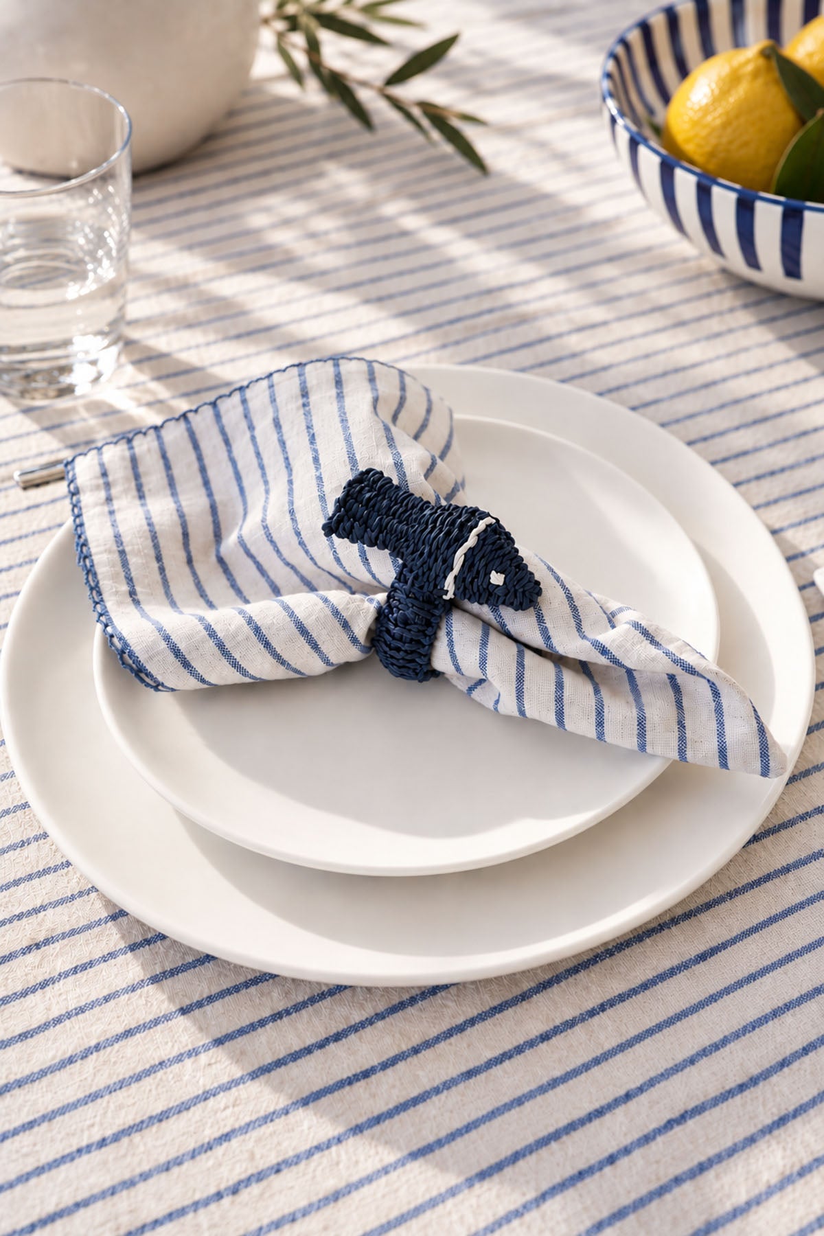 Striped Decorative Topstitched Tablecloth