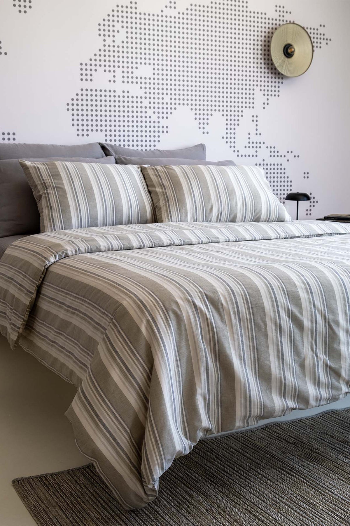 Çizgili Smooth Perkal Çift Kişilik Nevresim Seti Gri Haki