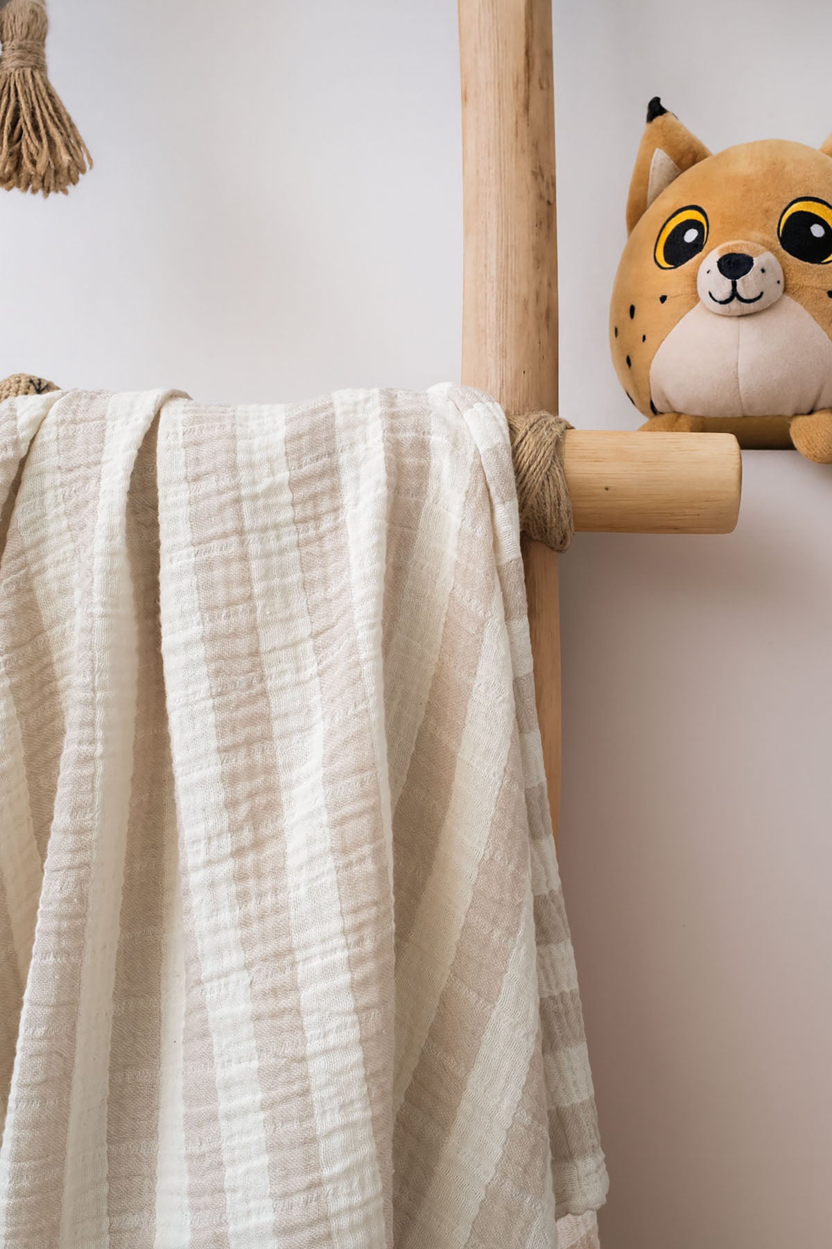 Çizgili İnce Müslin Bebek Örtüsü 2'li Set 100x100 cm Bej