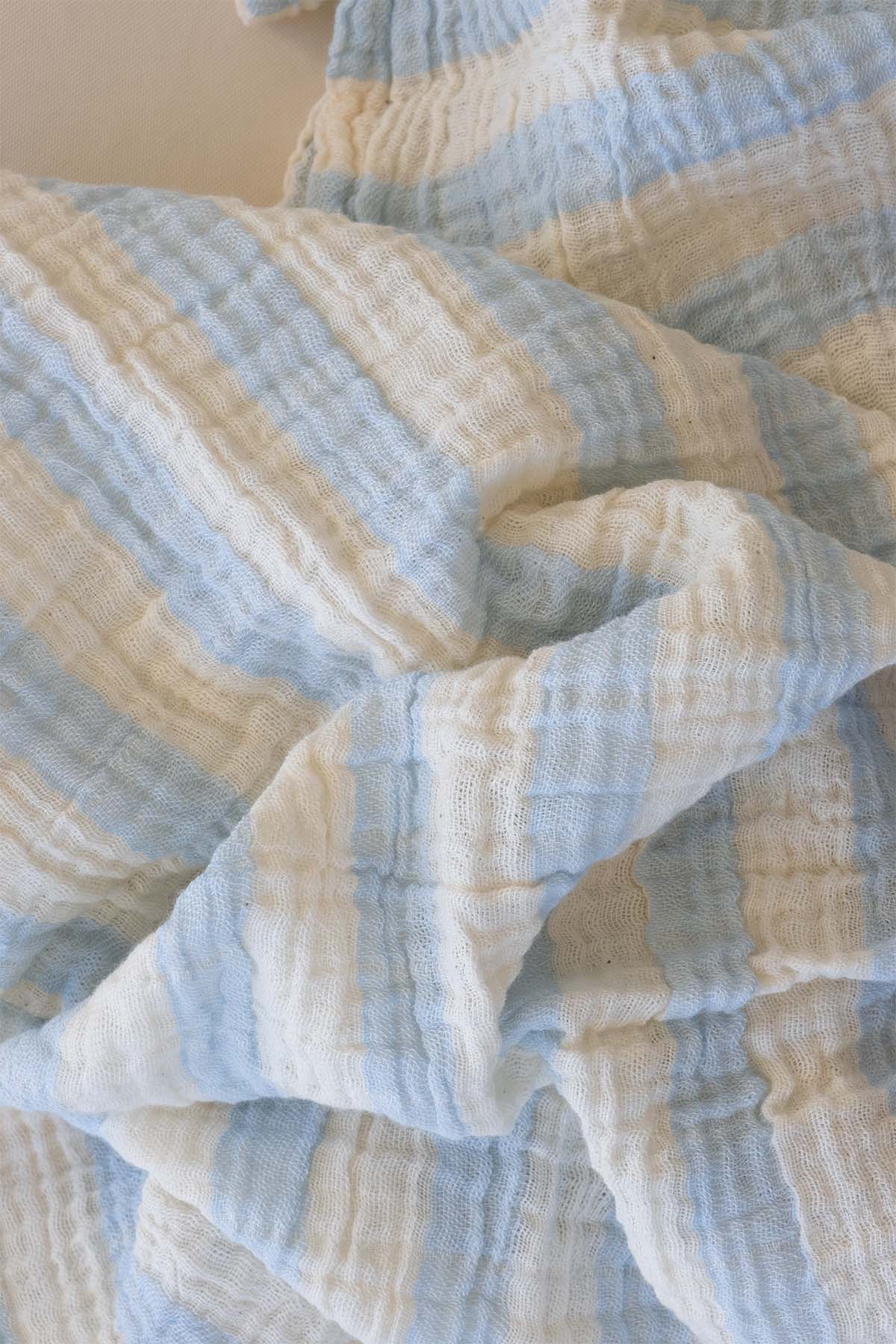 Çizgili İnce Müslin Bebek Örtüsü 2'li Set 80x80 cm Mavi