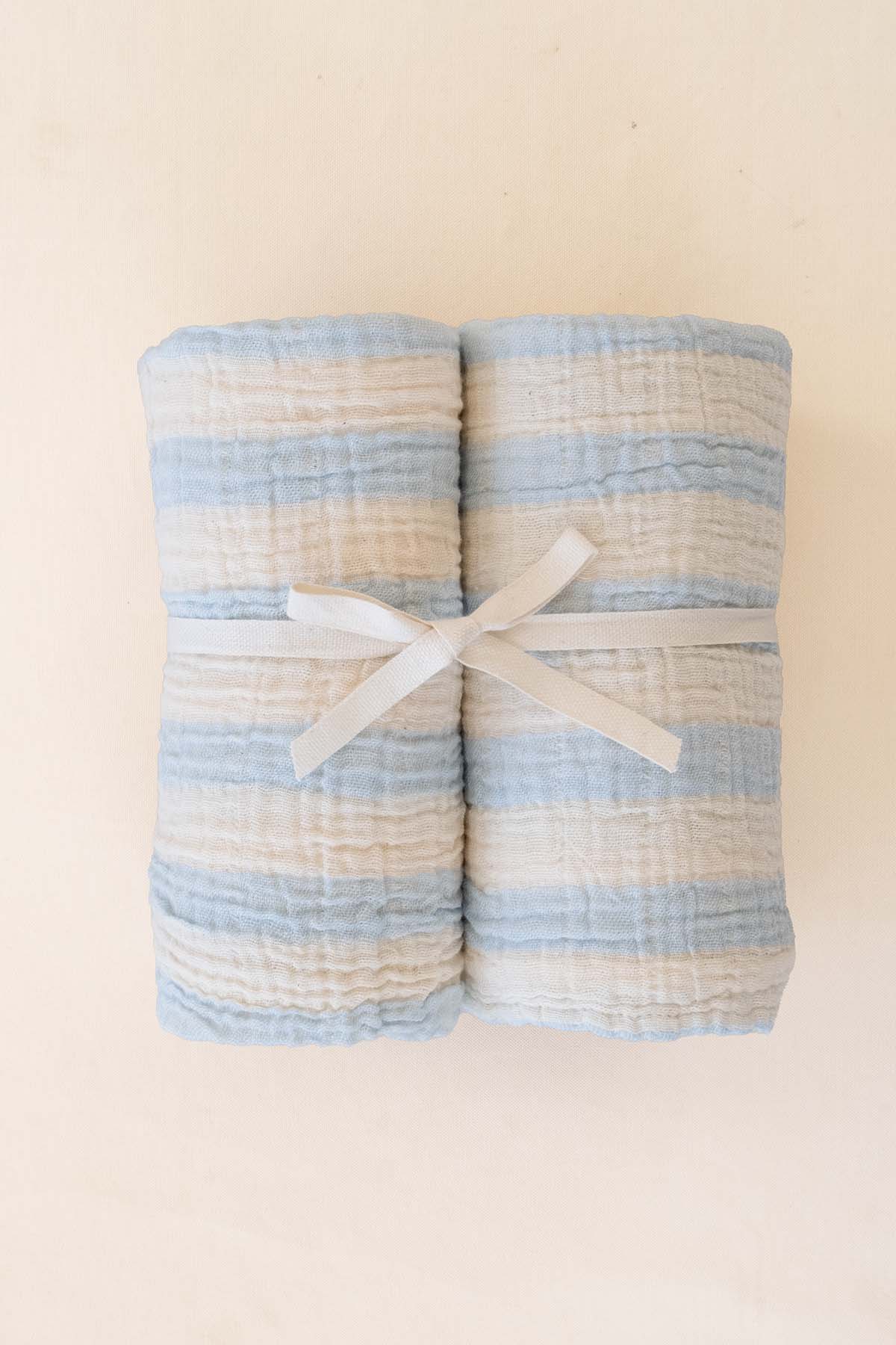 Çizgili İnce Müslin Bebek Örtüsü 2'li Set 80x80 cm Mavi