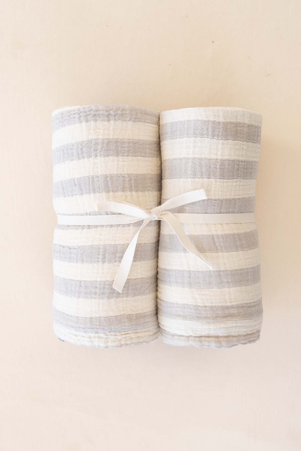 Çizgili İnce Müslin Bebek Örtüsü 2'li Set 100x100 cm Gri