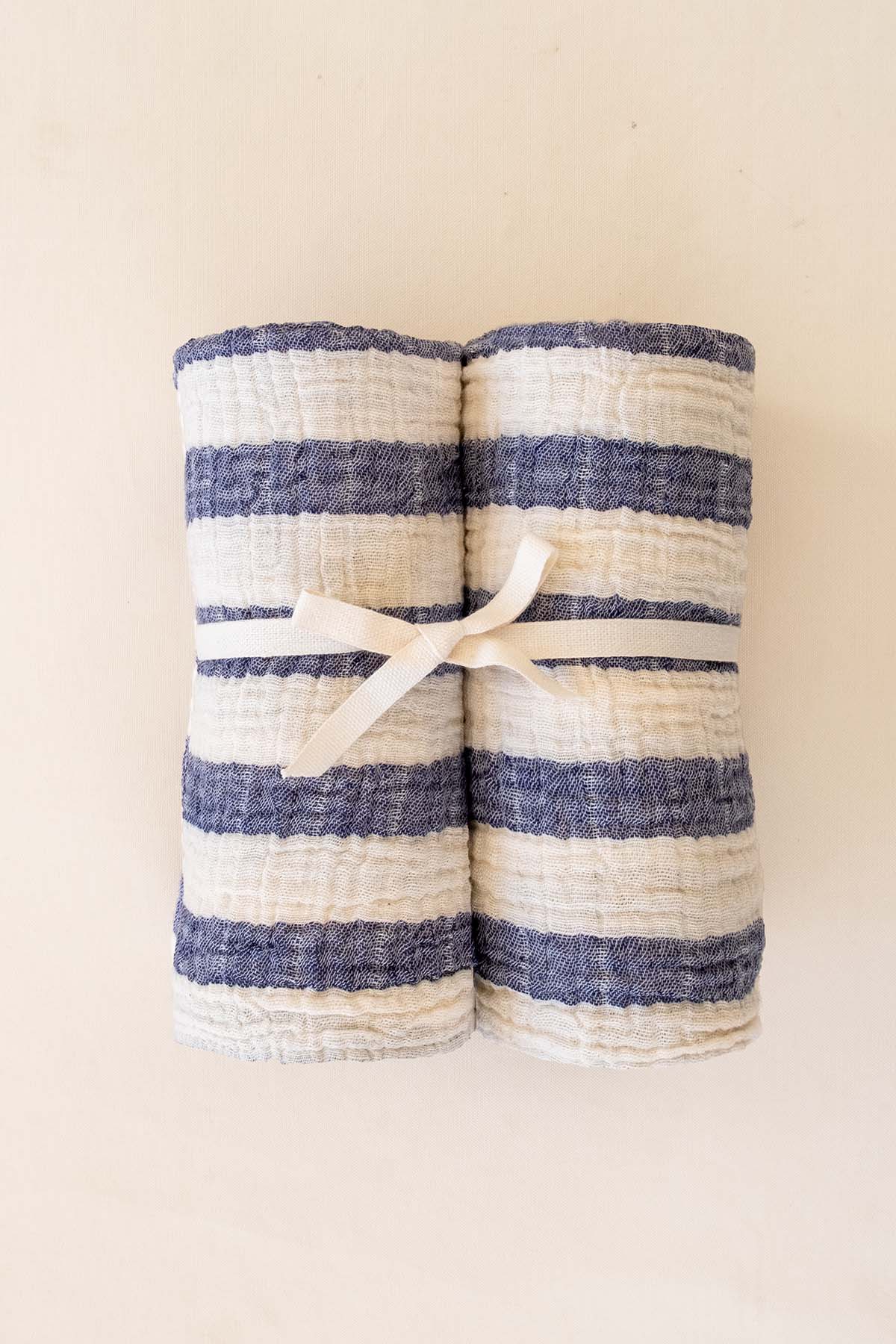 Çizgili İnce Müslin Bebek Örtüsü 2'li Set 80x80 cm Lacivert