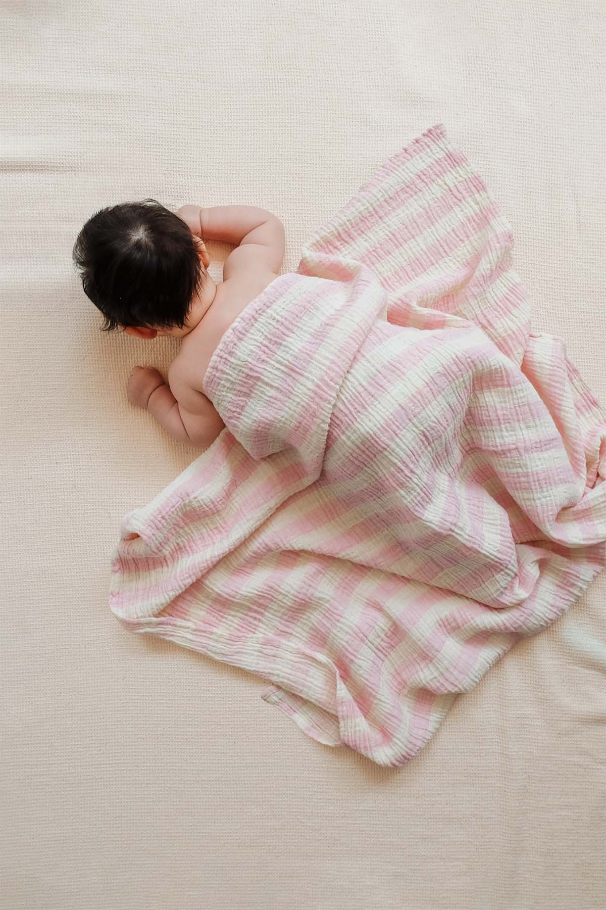 Çizgili İnce Müslin Bebek Örtüsü 2'li Set 80x80 cm Pembe