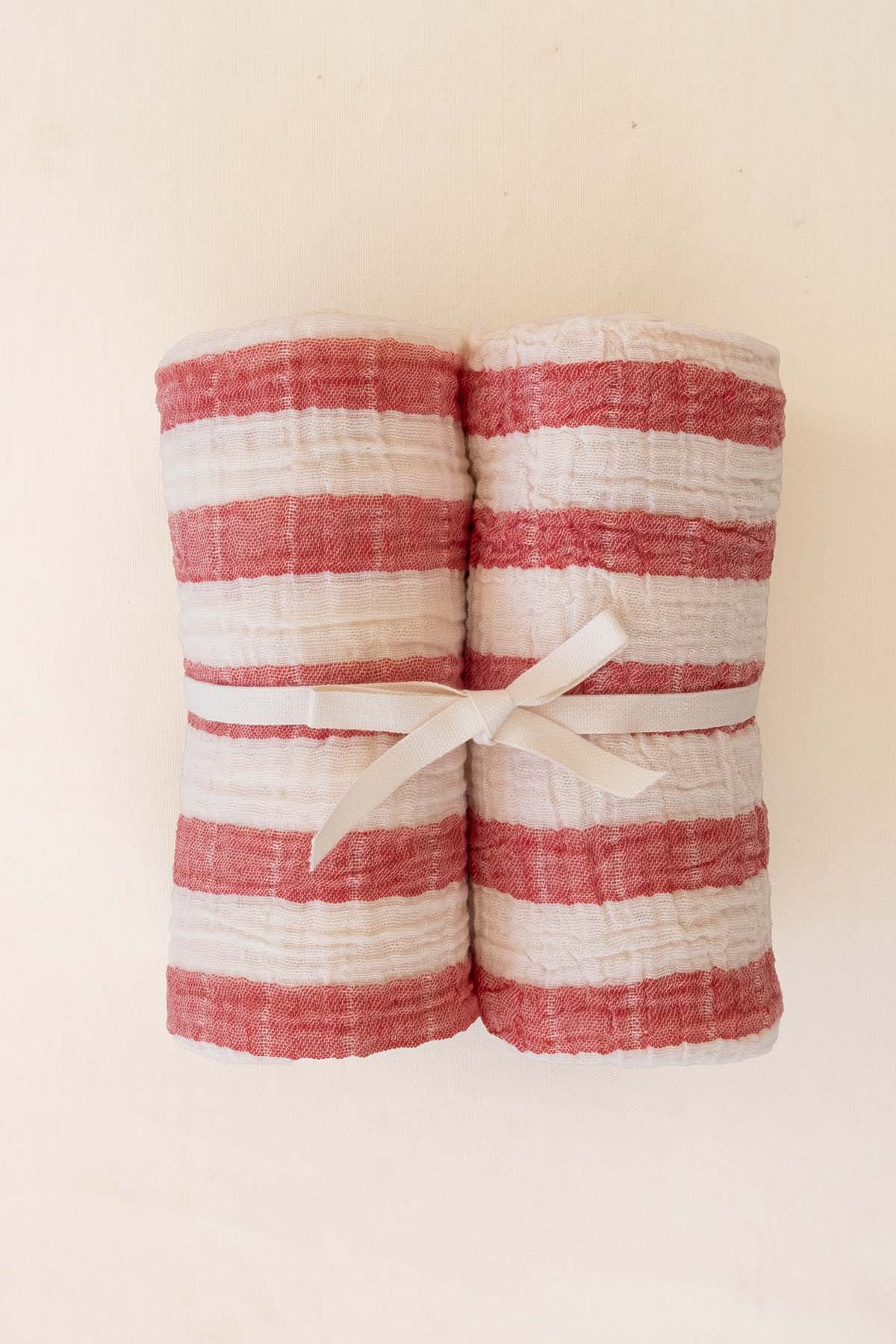 Çizgili İnce Müslin Bebek Örtüsü 2'li Set 80x80 cm Kırmızı