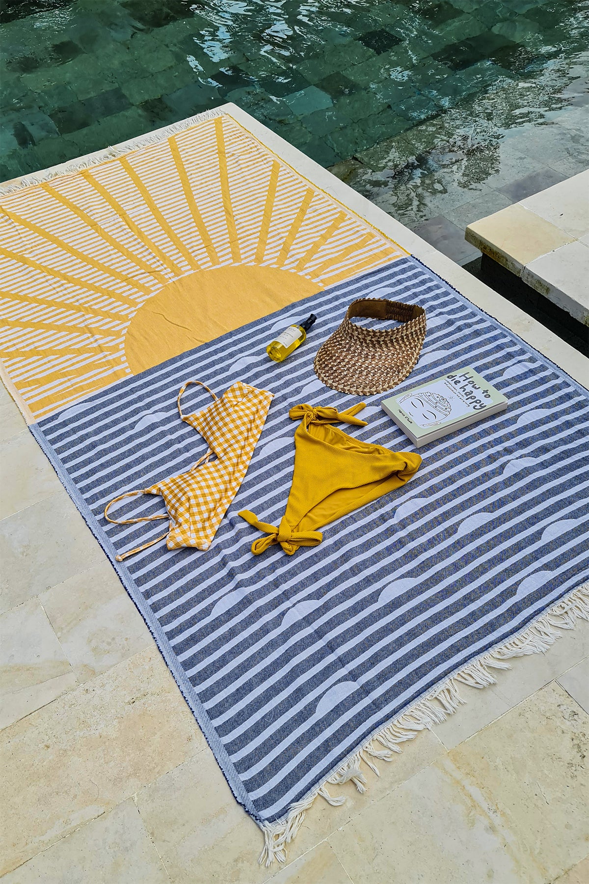 Sunset Peştemal ve Sevilla Breeze Kuru Yağ Hediye Seti Lacivert, Taşıma Çantalı