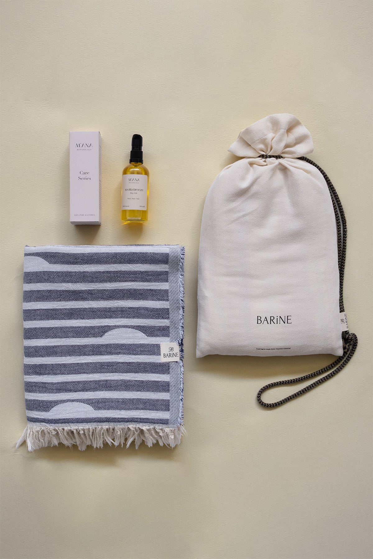 Sunset Peştemal ve Sevilla Breeze Kuru Yağ Hediye Seti Lacivert, Taşıma Çantalı