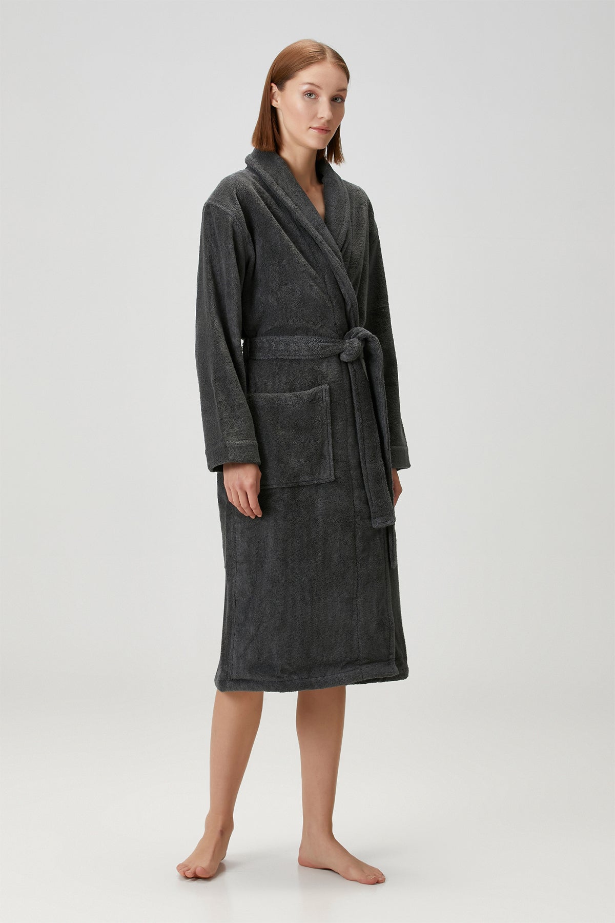 Boucle Shawl Collar Bathrobe Anthracite