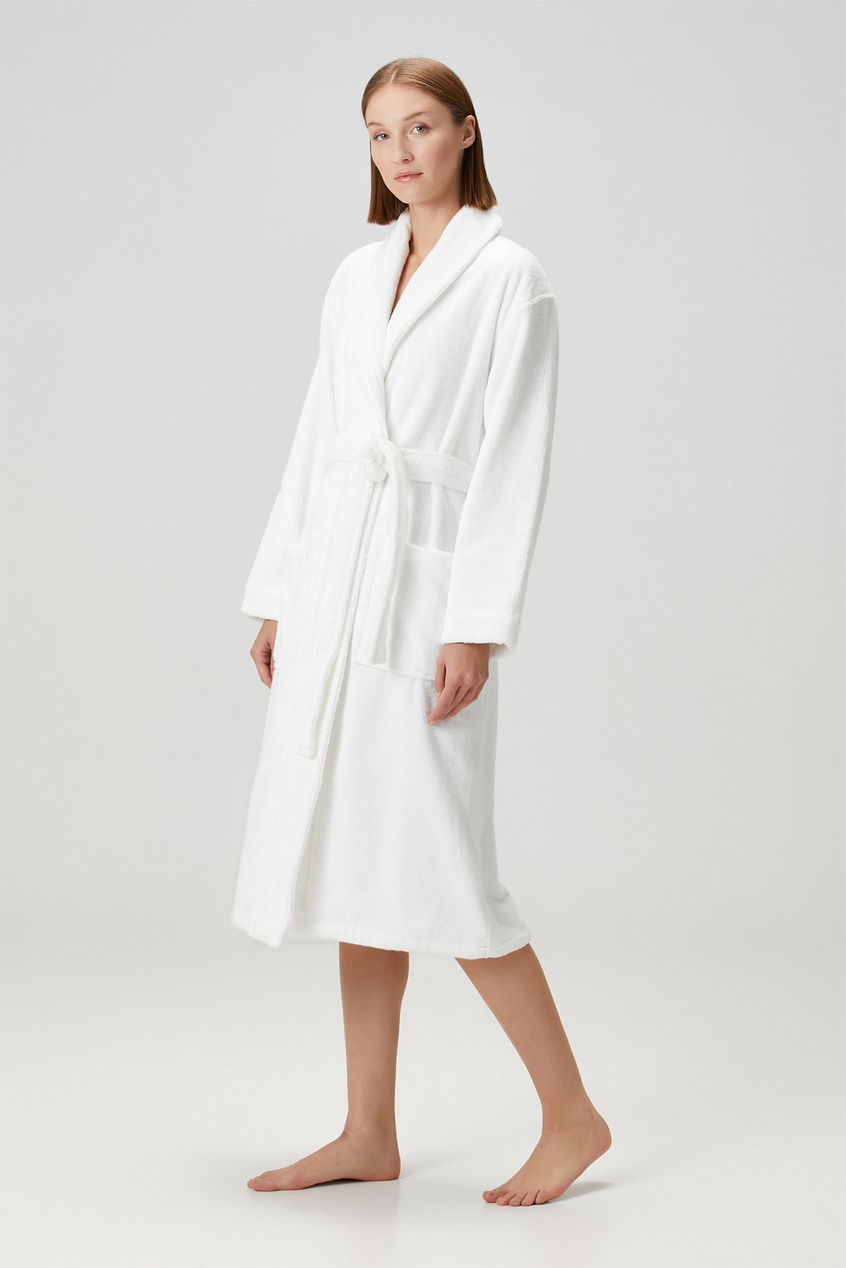 Boucle Shawl Collar Bathrobe White
