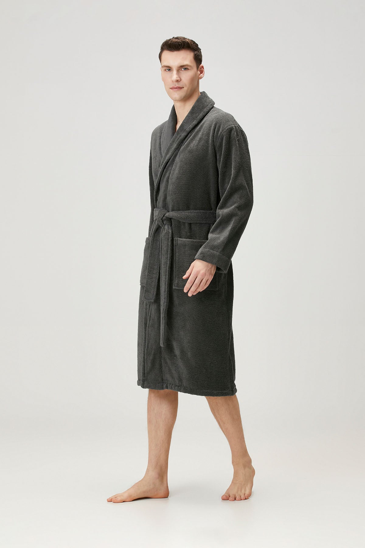 Boucle Shawl Collar Bathrobe Anthracite