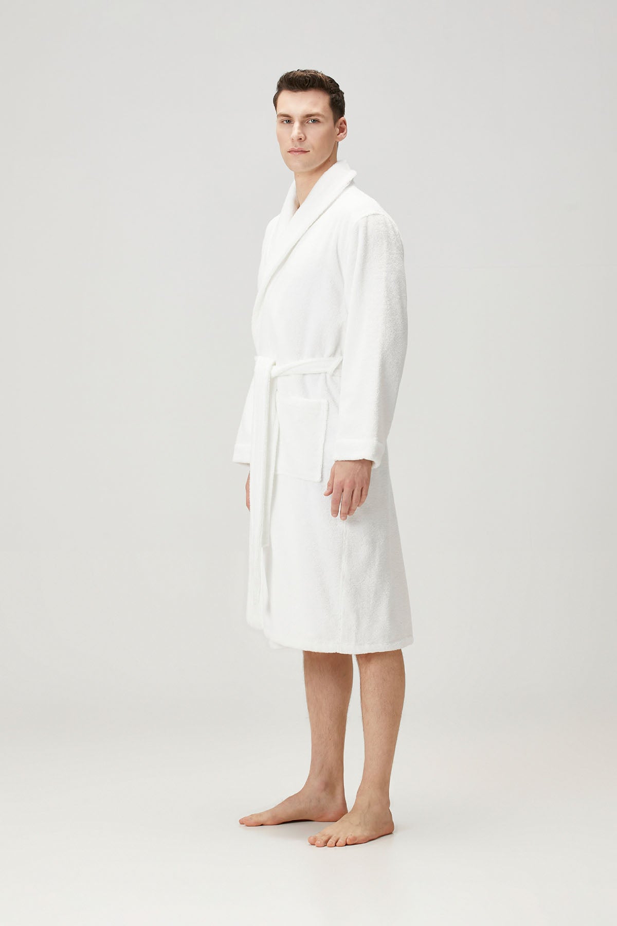 Boucle Shawl Collar Bathrobe White